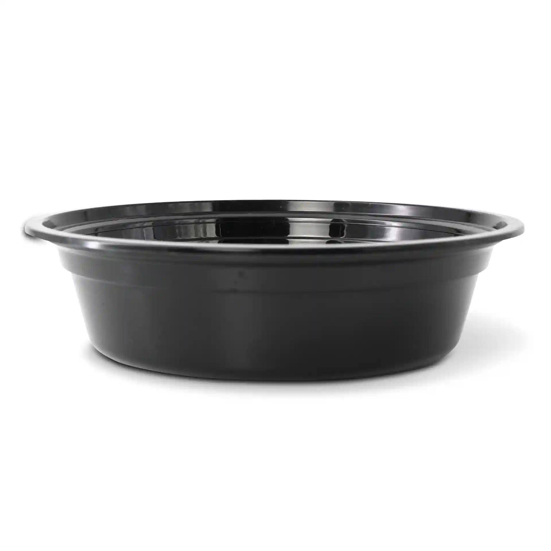 Zwarte ronde herbruikbare beker van polypropyleen, 450 ml capaciteit, 42 mm hoog en 158 mm in diameter.