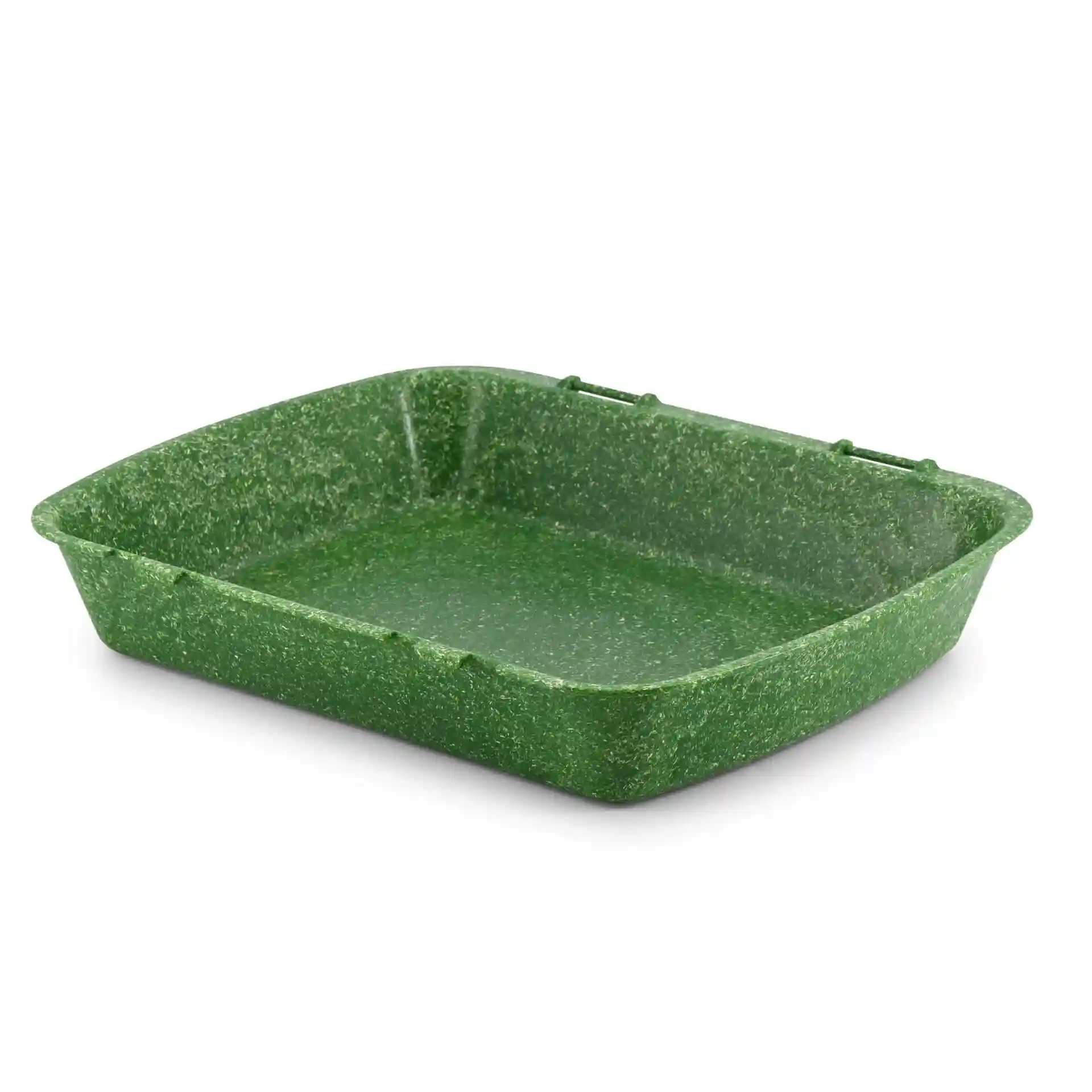 Rechthoekige groene herbruikbare menubak van 24,5 x 20 x 4,5 cm gemaakt van een biologisch samengestelde stof.
