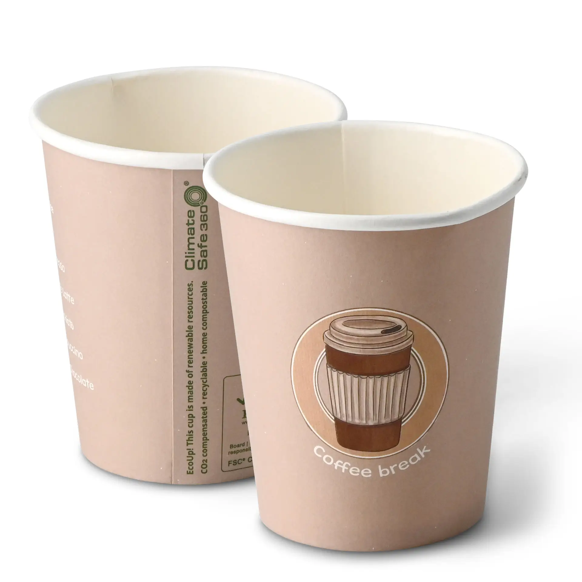 Bedrukte kartonnen bekers "Coffeebreak" 200 ml / 8 oz, Ø 80 mm, wit