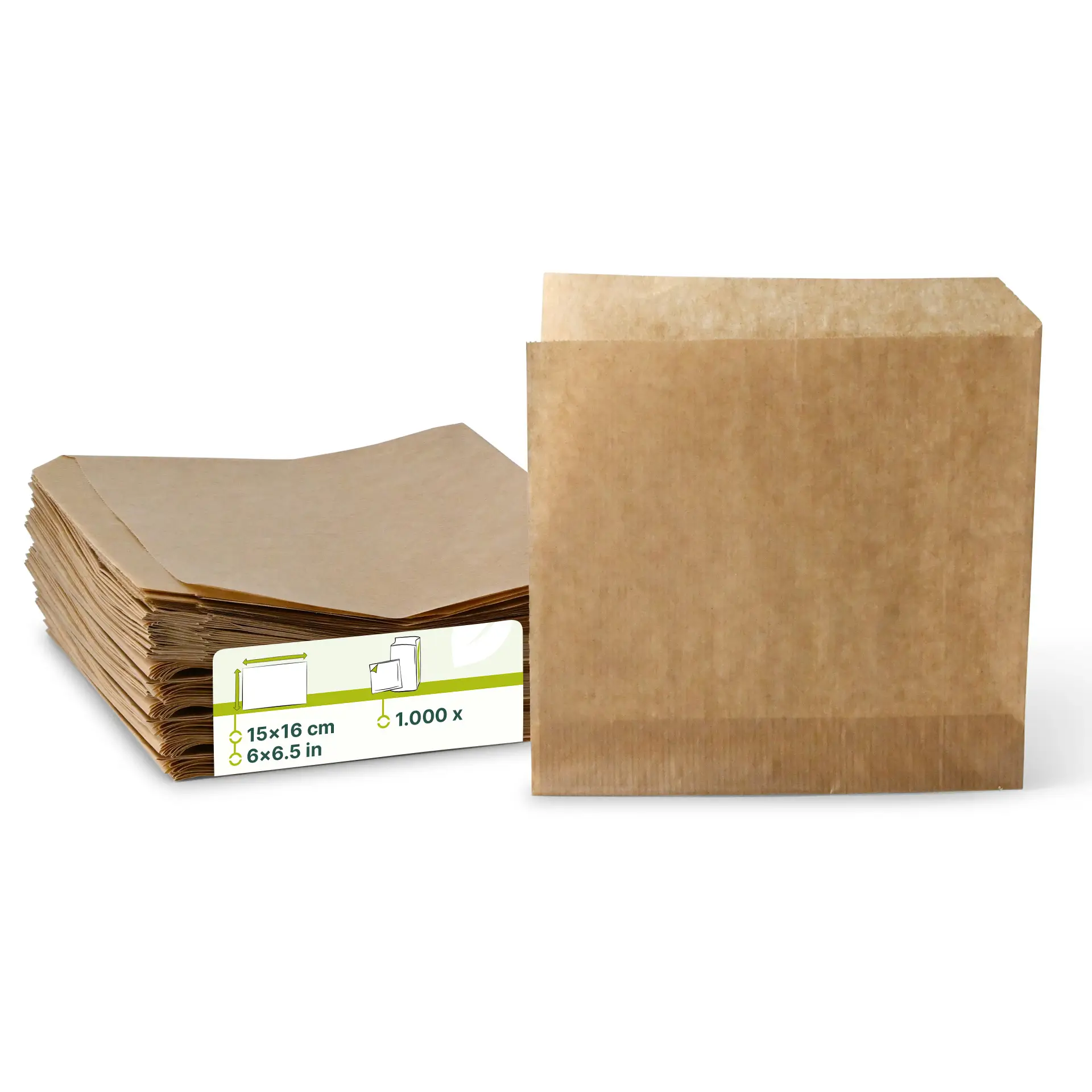 Bruine snackzakjes van kraft, met open zijkanten, 15 x 16 cm Bruine snackzakjes van kraft, met open zijkanten, 15 x 16 cm