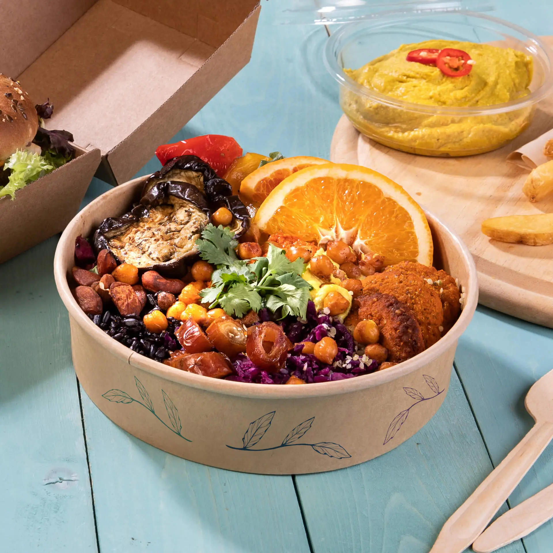 Saladeschalen bedrukken / Bowls bedrukken, 700 ml, Ø 185 mm, bruin, PE-gelamineerd