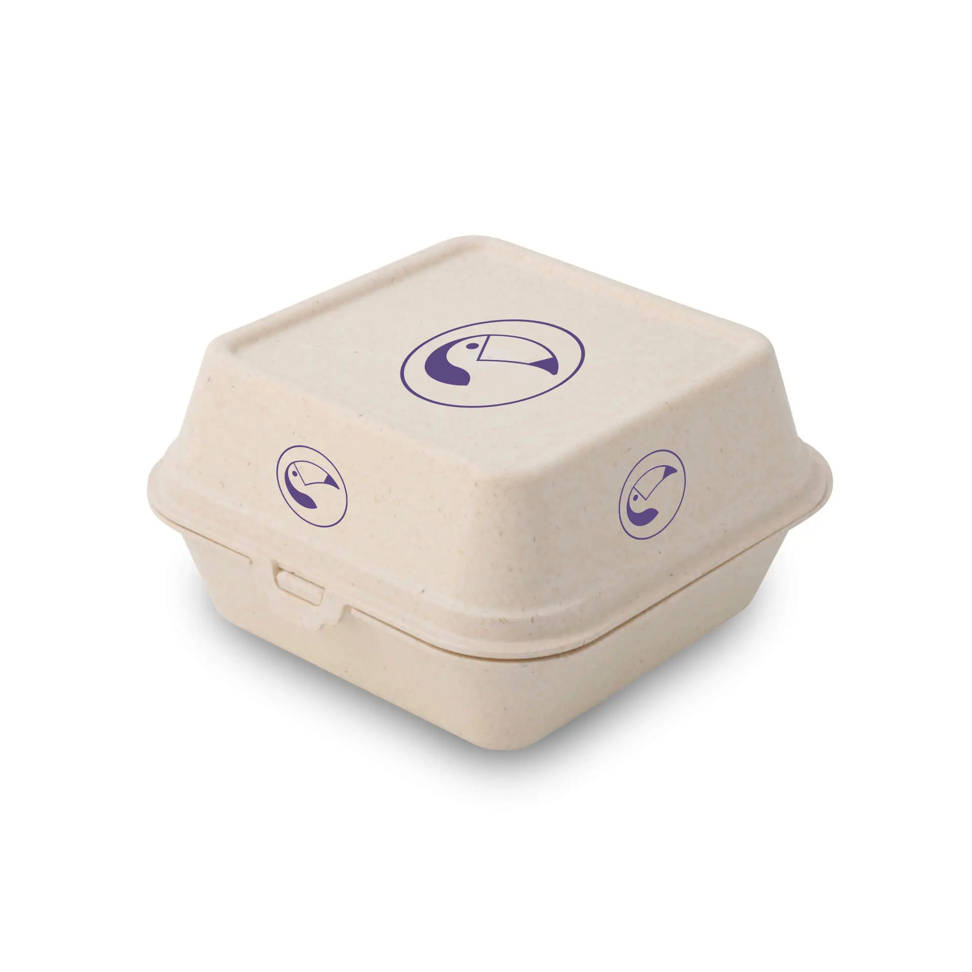 Bedrukte herbruikbare burgerboxen, 16 x 15 x 8,5 cm, crème-wit, vierzijdig bedrukt