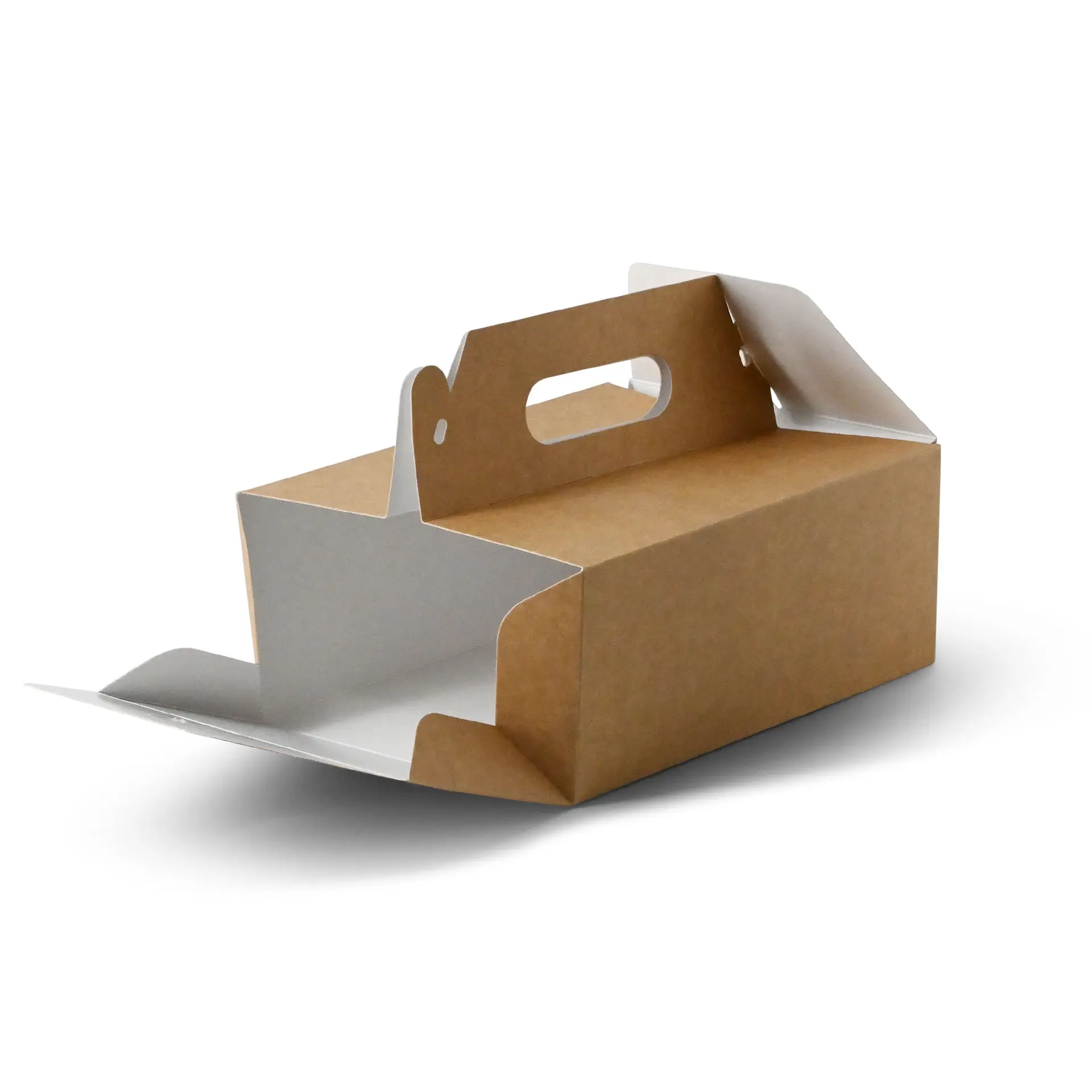 Kartonnen taartdoos met handvat M, 21 x 16 x 9 cm, bruin, opvouwbaar
