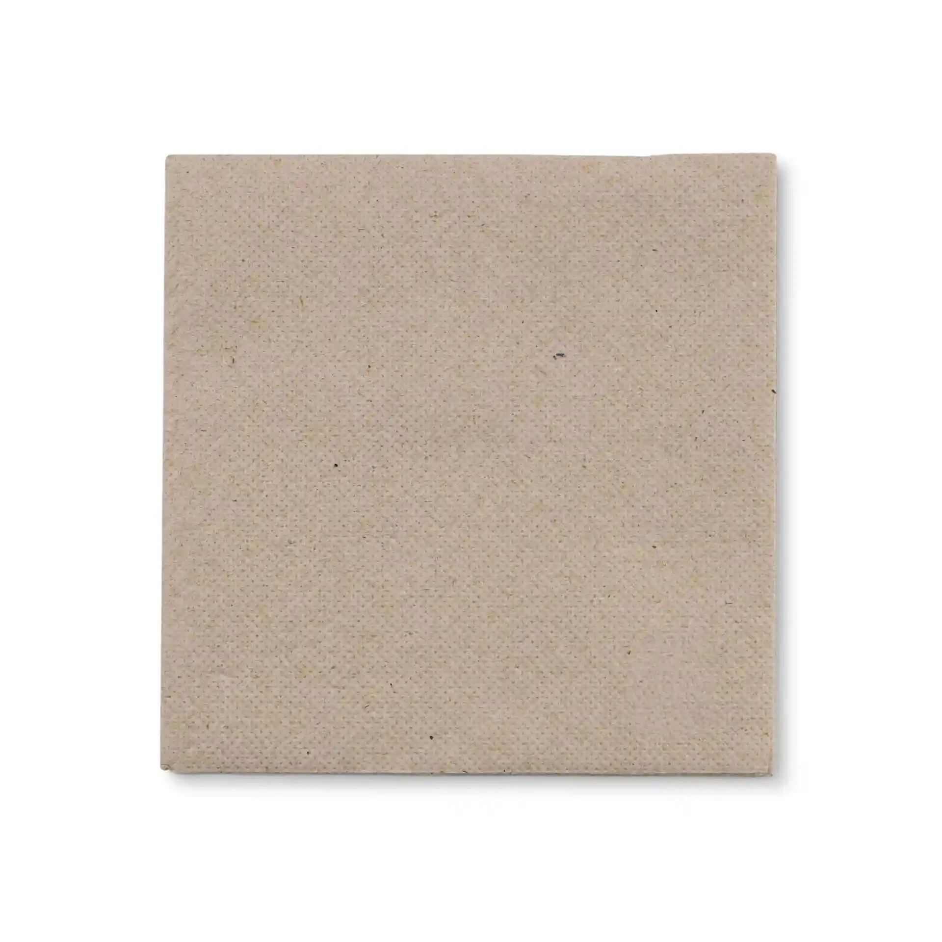 Vierkante, ongebleekte, 2-laags gerecycleerde papieren servet met een logo dat 100% gerecycled materiaal aangeeft.