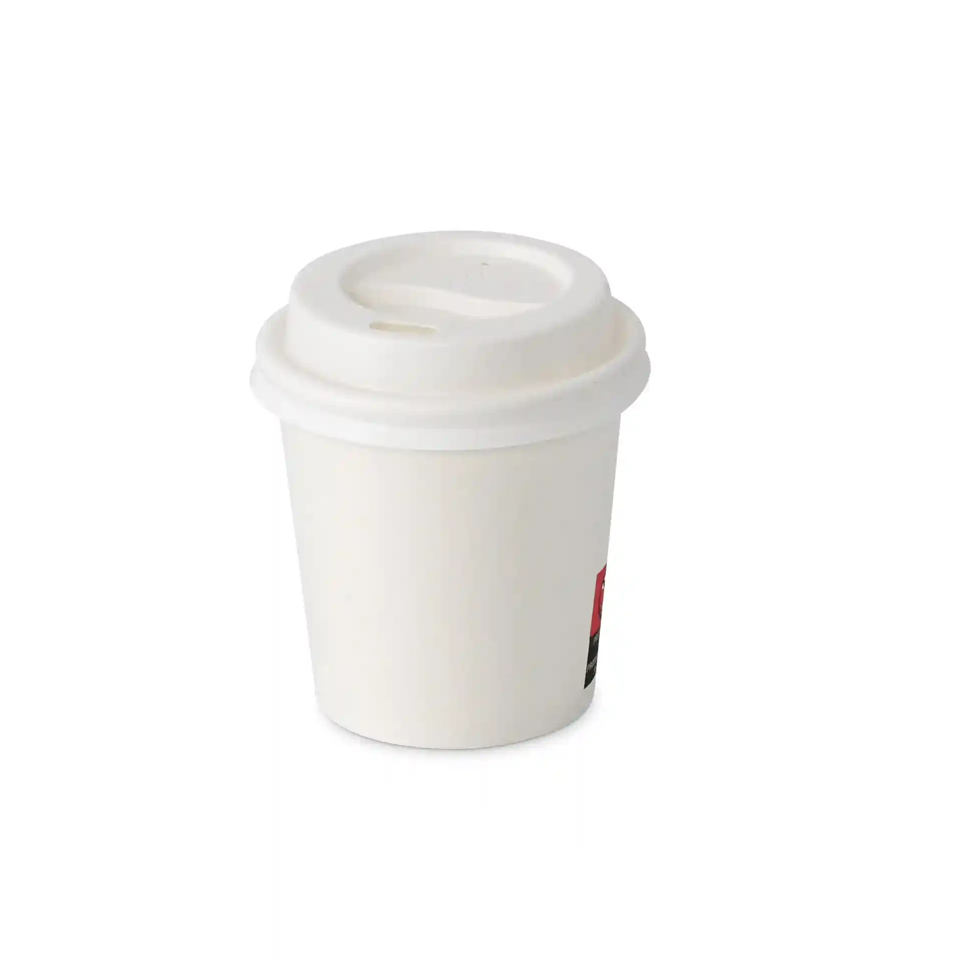 Witte papieren beker met PLA-gecoate oppervlakte, 100 ml capaciteit, enkele wand en een diameter van 62 mm.