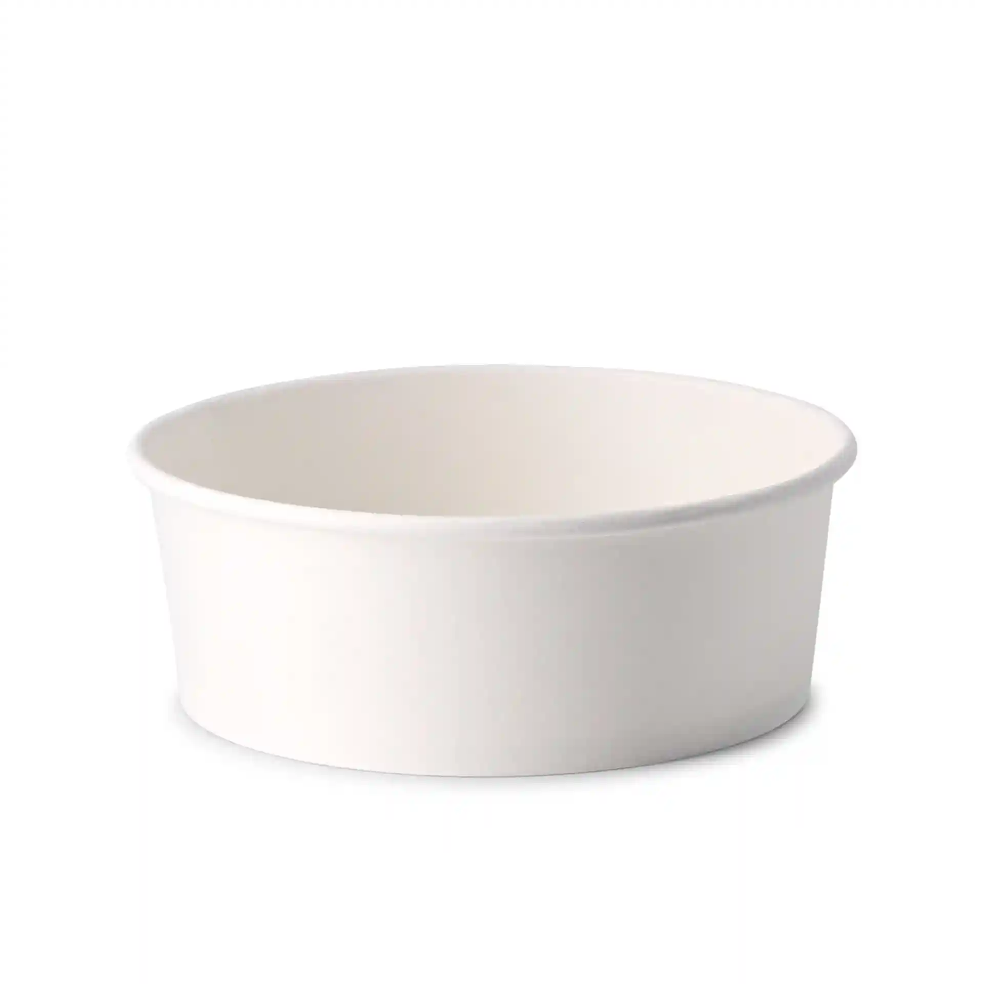 Witte ronde kartonnen kom met een diameter van 185 mm en een hoogte van 67 mm.