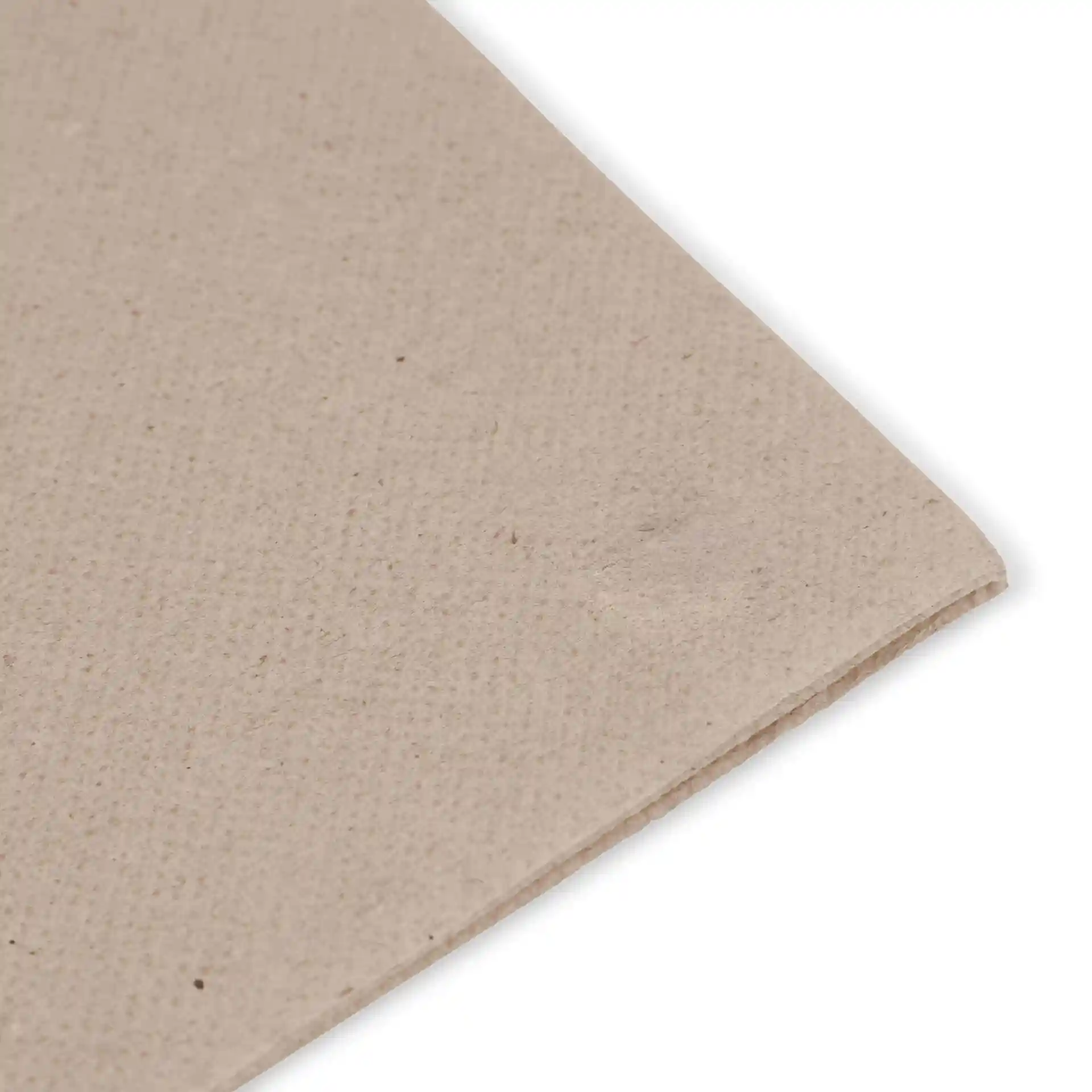 Afbeelding van een vierkante, ongebleekte gerecycleerde papieren servet met een symbool en tekst die aangeeft dat het 100% gerecycled is.