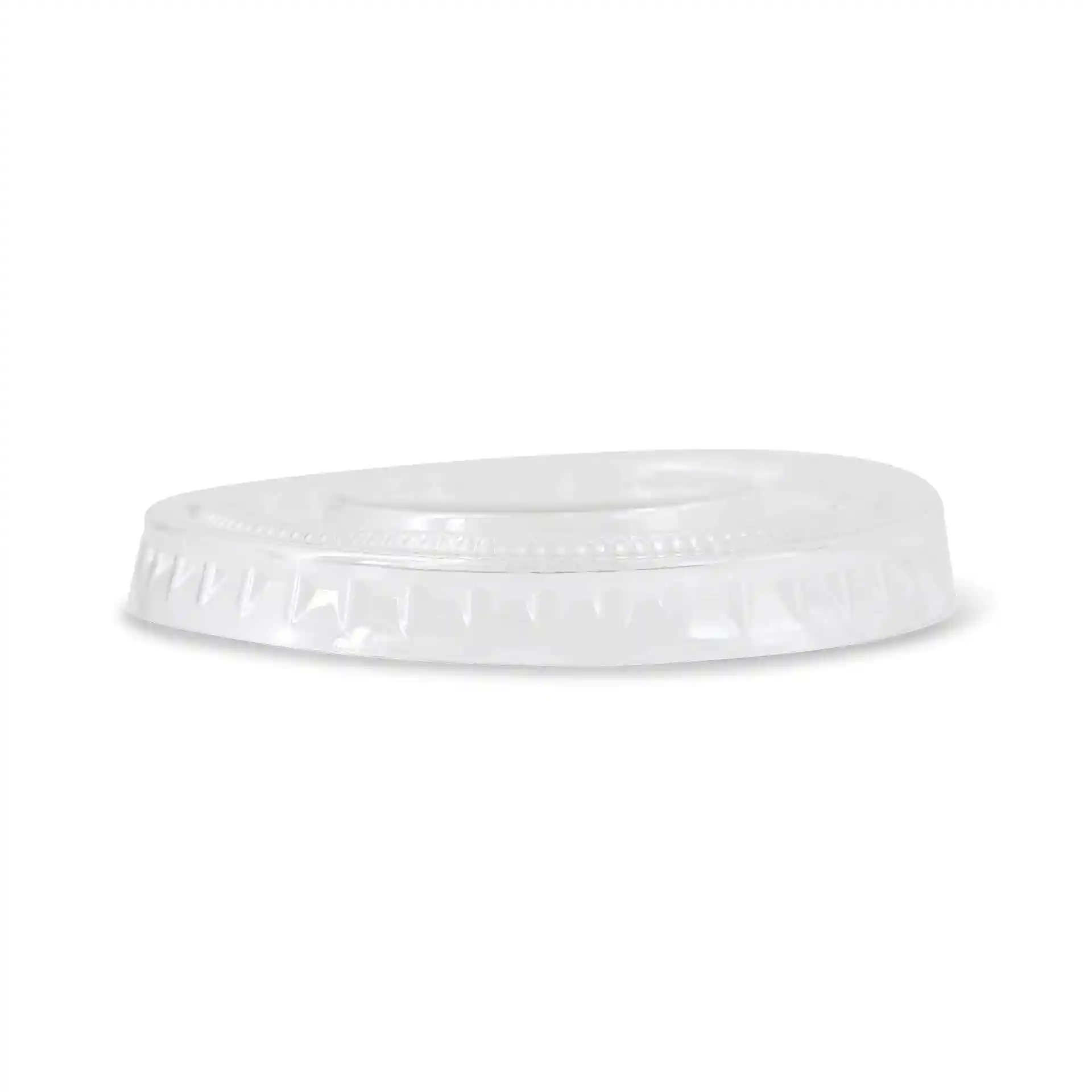Transparante rPET-deksel met een diameter van 62 mm en een hoogte van 7 mm, met een gladde rand.