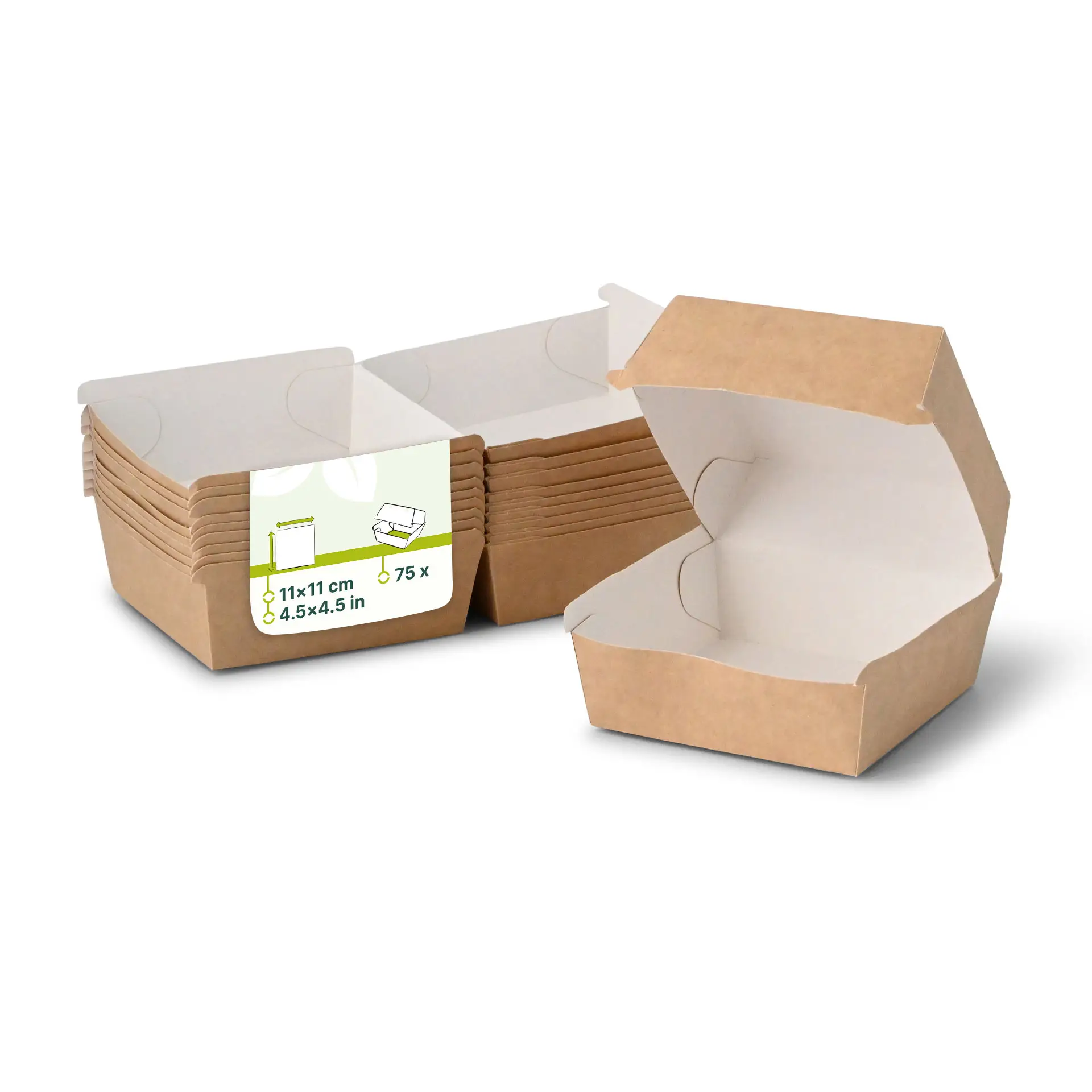 Take away hamburgerbox 11 x 11 x 8 cm, kraft-wit Take away hamburgerbox 11 x 11 x 8 cm, kraft-wit