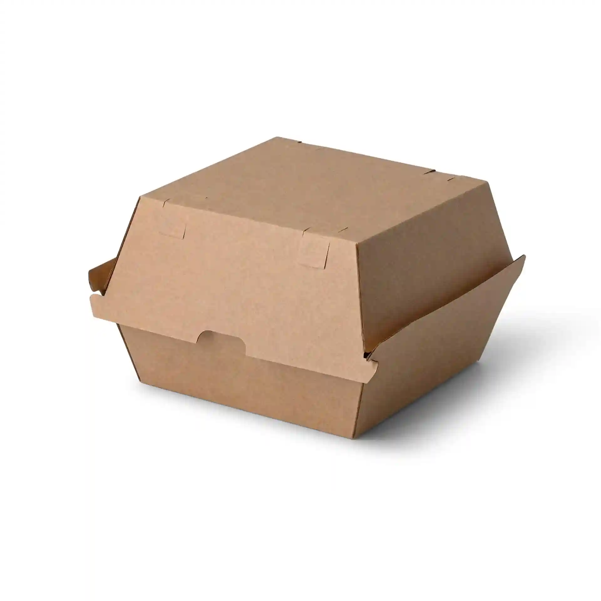 Bruine rechthoekige burgerdoos van karton, 16,8 x 15,8 x 9,8 cm, met een gesloten bovenkant.