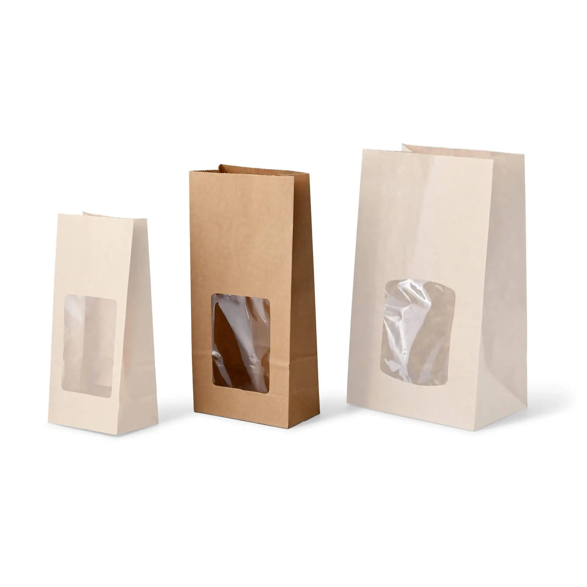 Blokbodemzakken met venster M, 11 x 6 x 23,5 cm, bruin, clipband