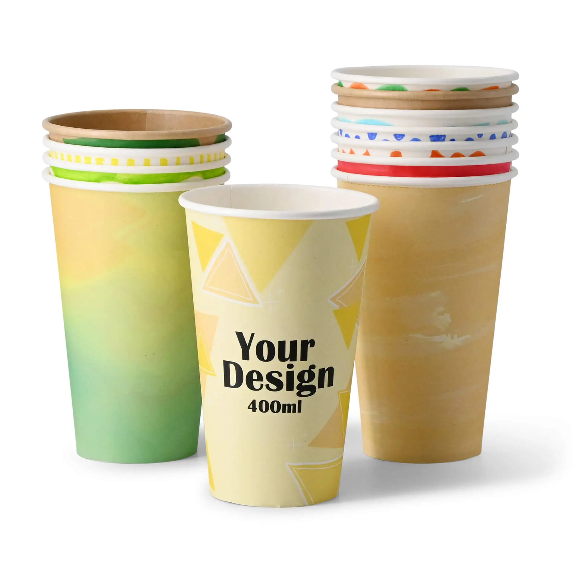 Papieren bekers met logo (enkelwandig), 400 ml / 16 oz, wit, watergedragen barrière Papieren bekers met logo (enkelwandig), 400 ml / 16 oz, wit, watergedragen barrière