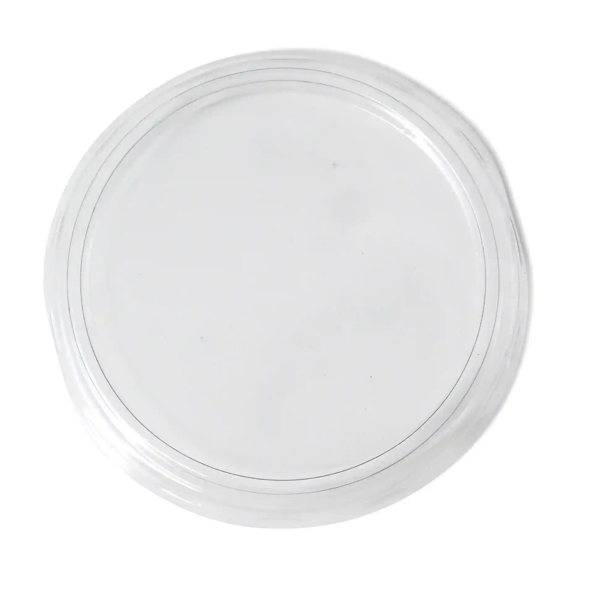 Transparante ronde rPET-deksel met een diameter van 75 mm en een hoogte van 11 mm.