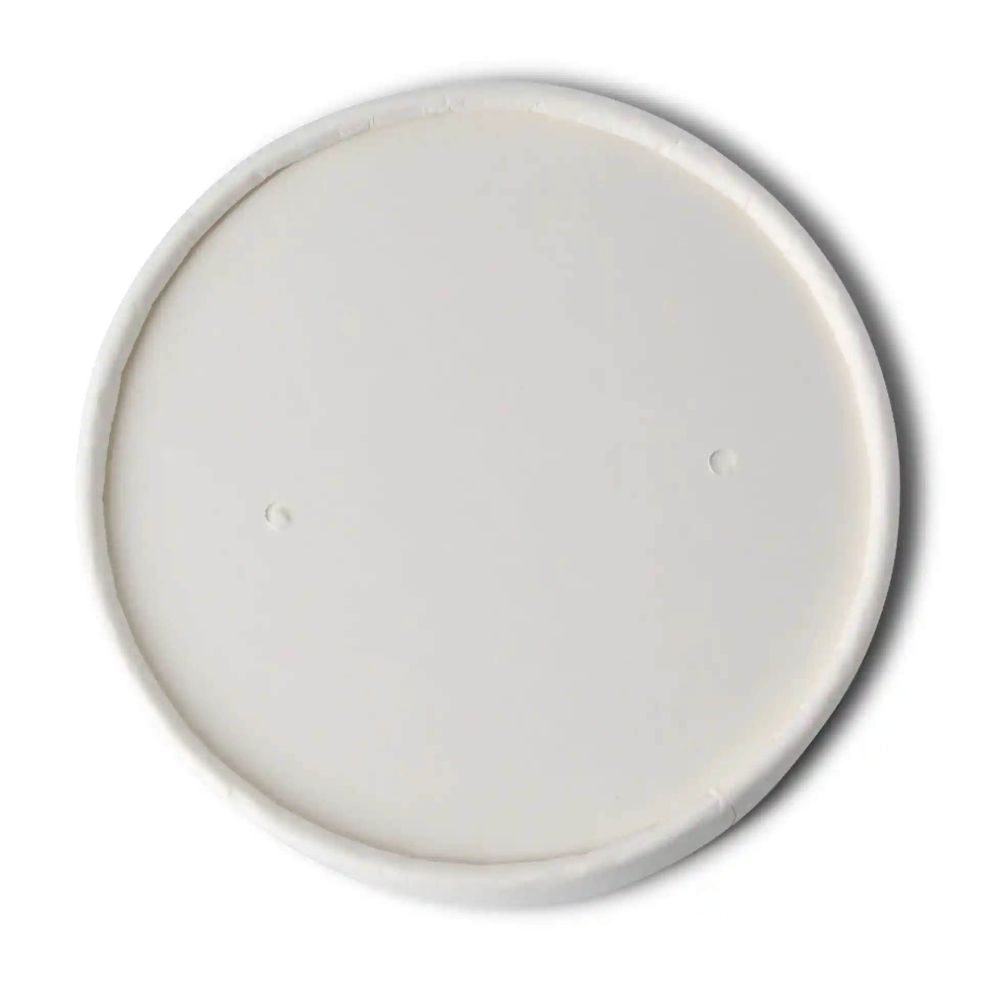 Ronde witte kartonnen membraan deksel met een diameter van 90 mm, met twee kleine gaatjes op het oppervlak.