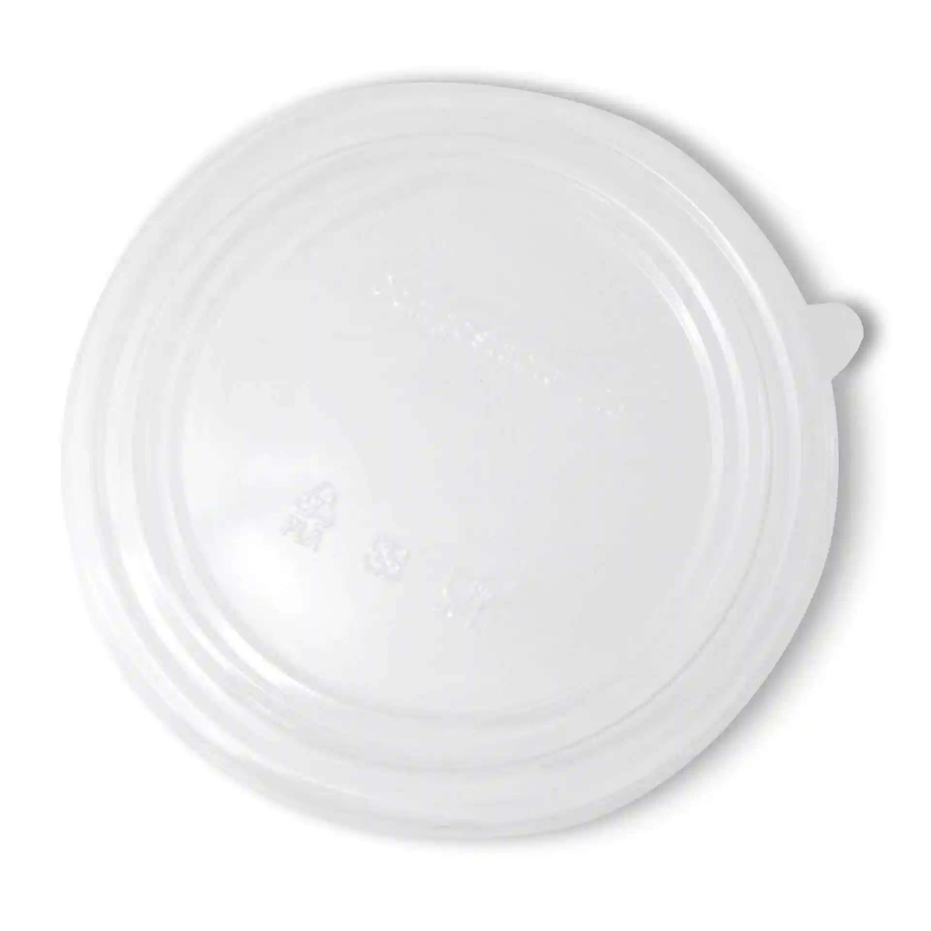 Transparante ronde bekerdeksel van PLA, met een diameter van 185 mm en een hoogte van 17 mm.