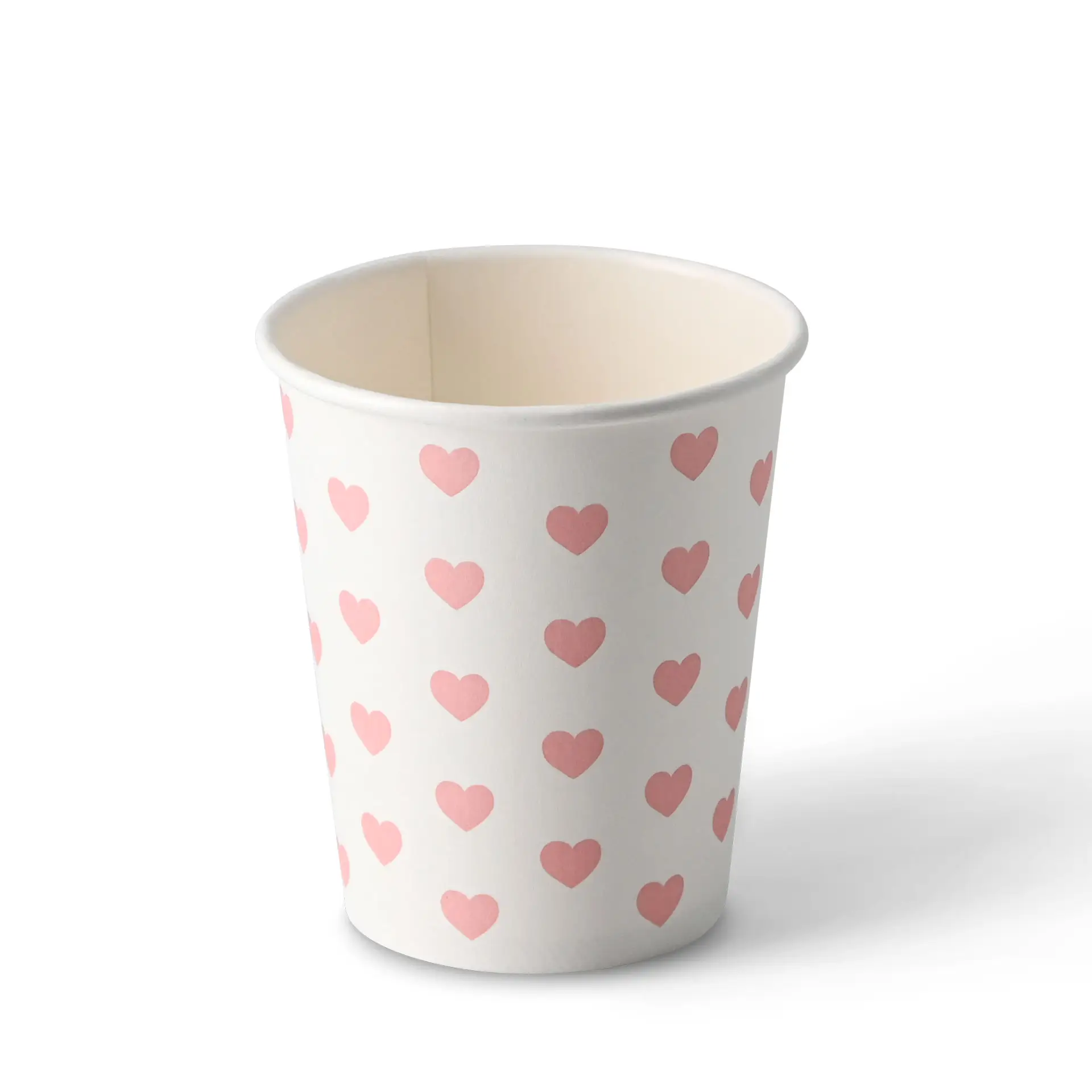 Papieren beker bedrukt "Hearts" 200 ml / 8 oz, Ø 80 mm, wit