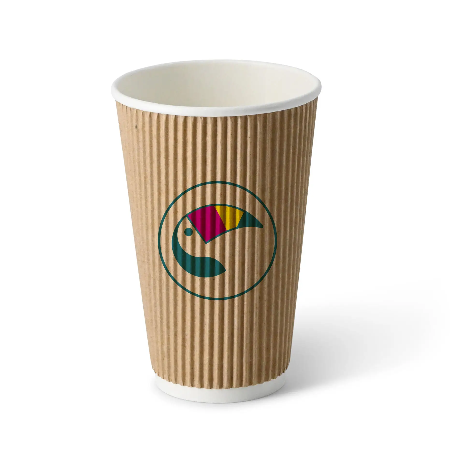 Ribbelbeker bedrukken, 400 ml / 16 oz, bruin / wit, PE-gecoat