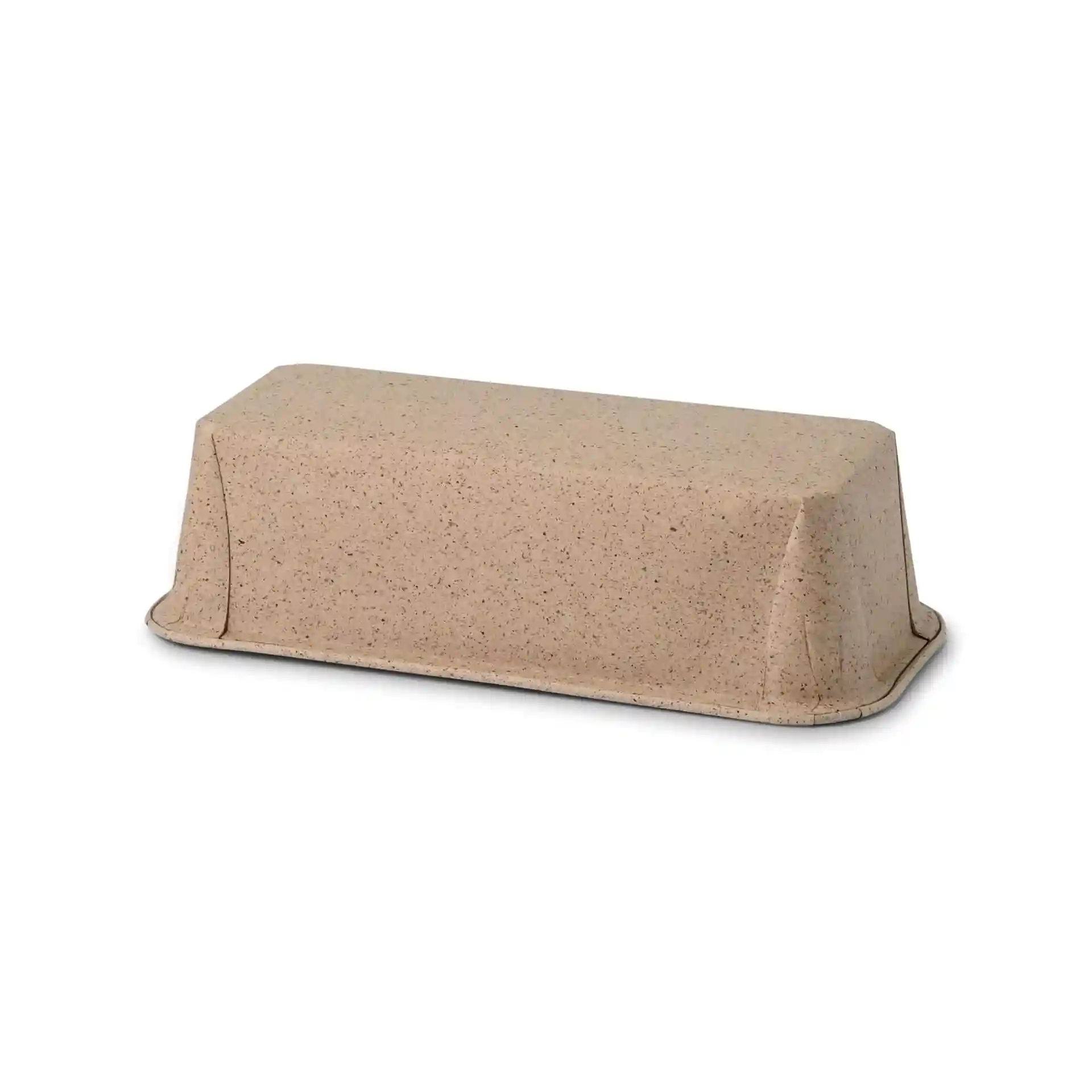 Rechthoekige bakvorm van bruin cacaopapier, 20 × 7 × 6 cm groot.