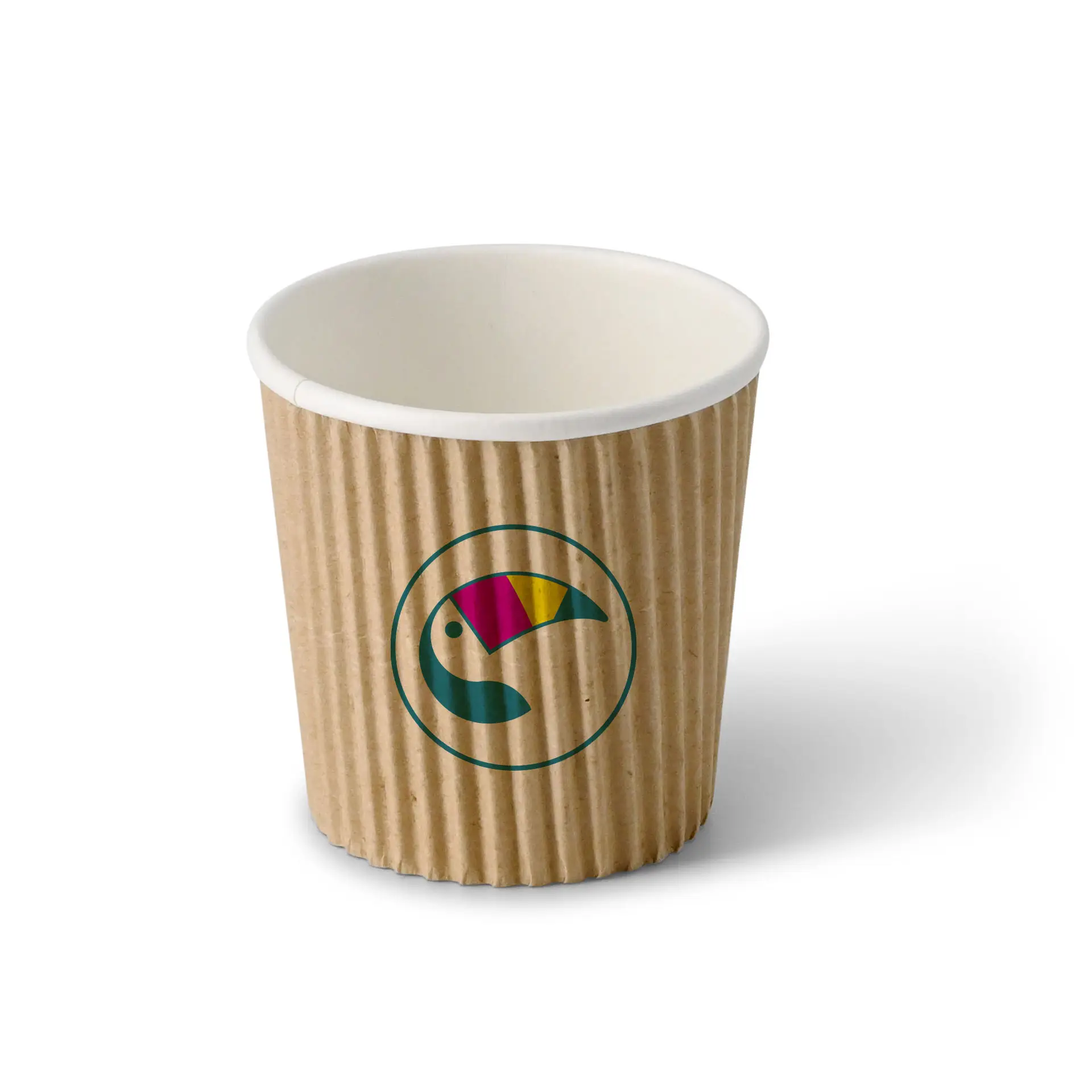 Ribbelbeker bedrukken, 100 ml / 4 oz, bruin / wit, PE-gecoat