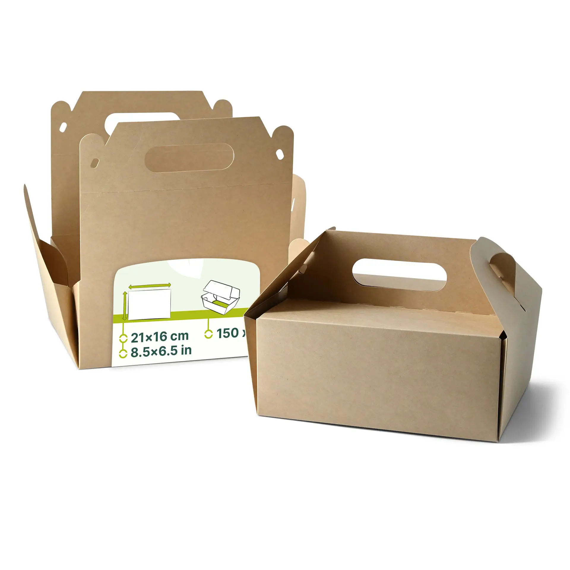Kartonnen taartdoos met handvat M, 21 x 16 x 9 cm, bruin, opvouwbaar dfc04220-kuchenbox-aus-pappe-mit-griff-m-21-x-16-x-9-cm-braun-faltbar