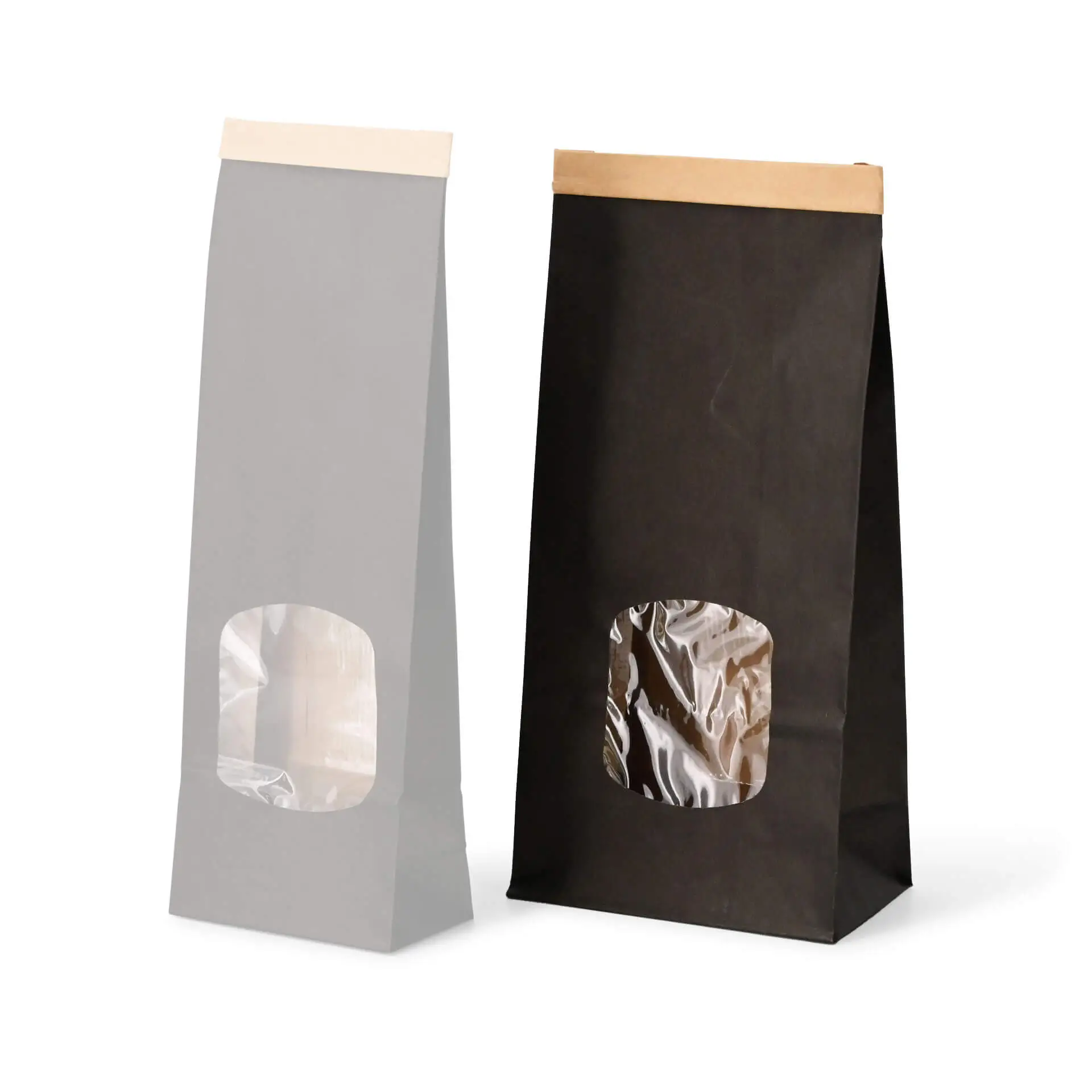 Blokbodemzakken met venster M, 11,5 x 7 x 24,5 cm, zwart, clipband