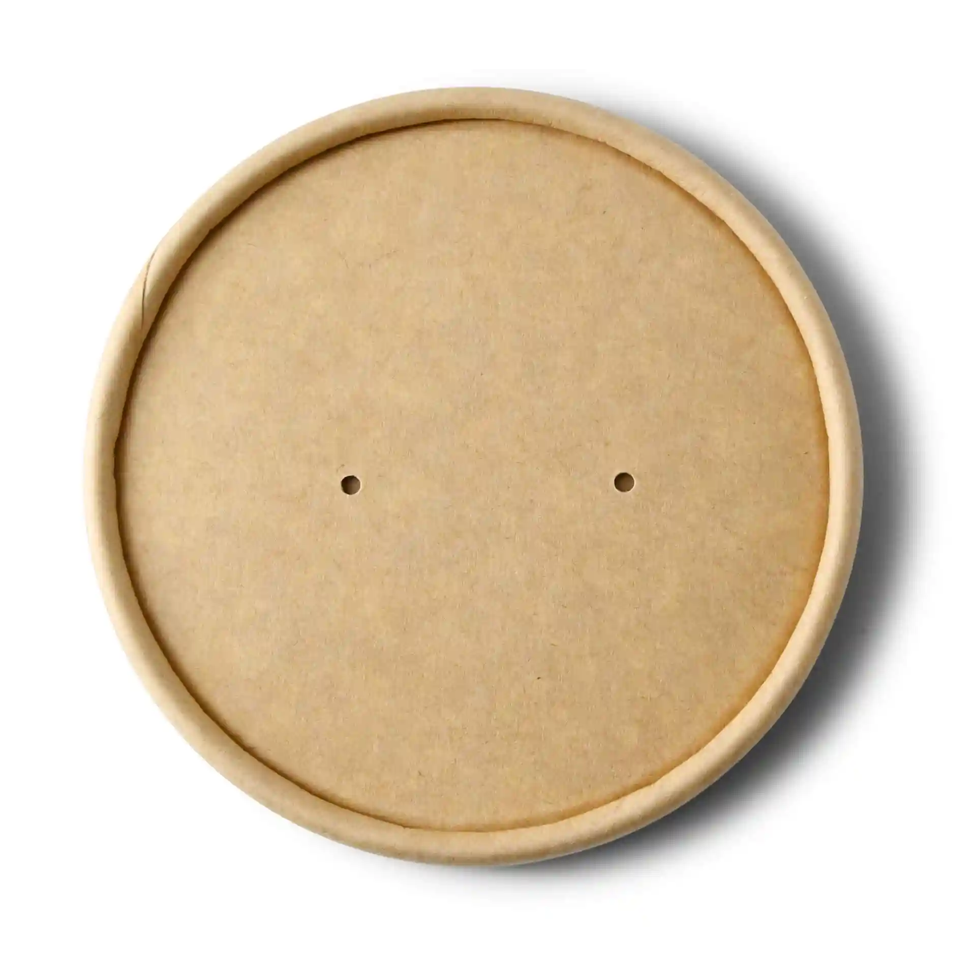Ronde bruine kartonnen deksel met een diameter van 92 mm, met twee kleine gaatjes op het oppervlak.
