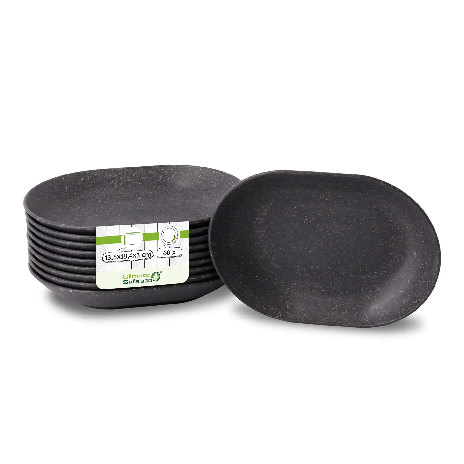 Herbruikbaar snackbord "merways Plate" 13,5 x 18,4 x 3 cm ovaal, peper/grijs