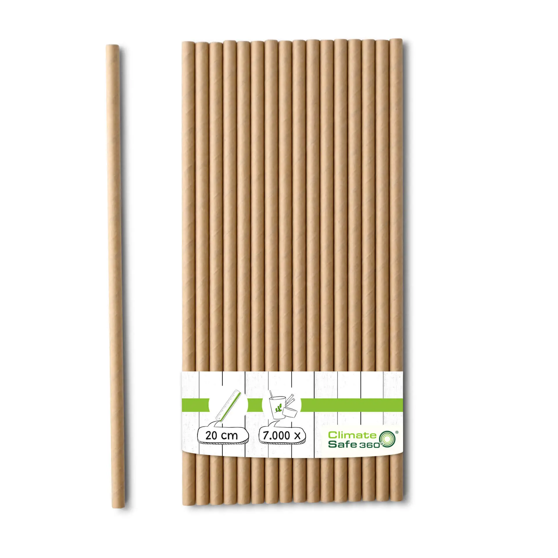 Rietjes van papier 20 cm, Ø 0,6 cm, kraft