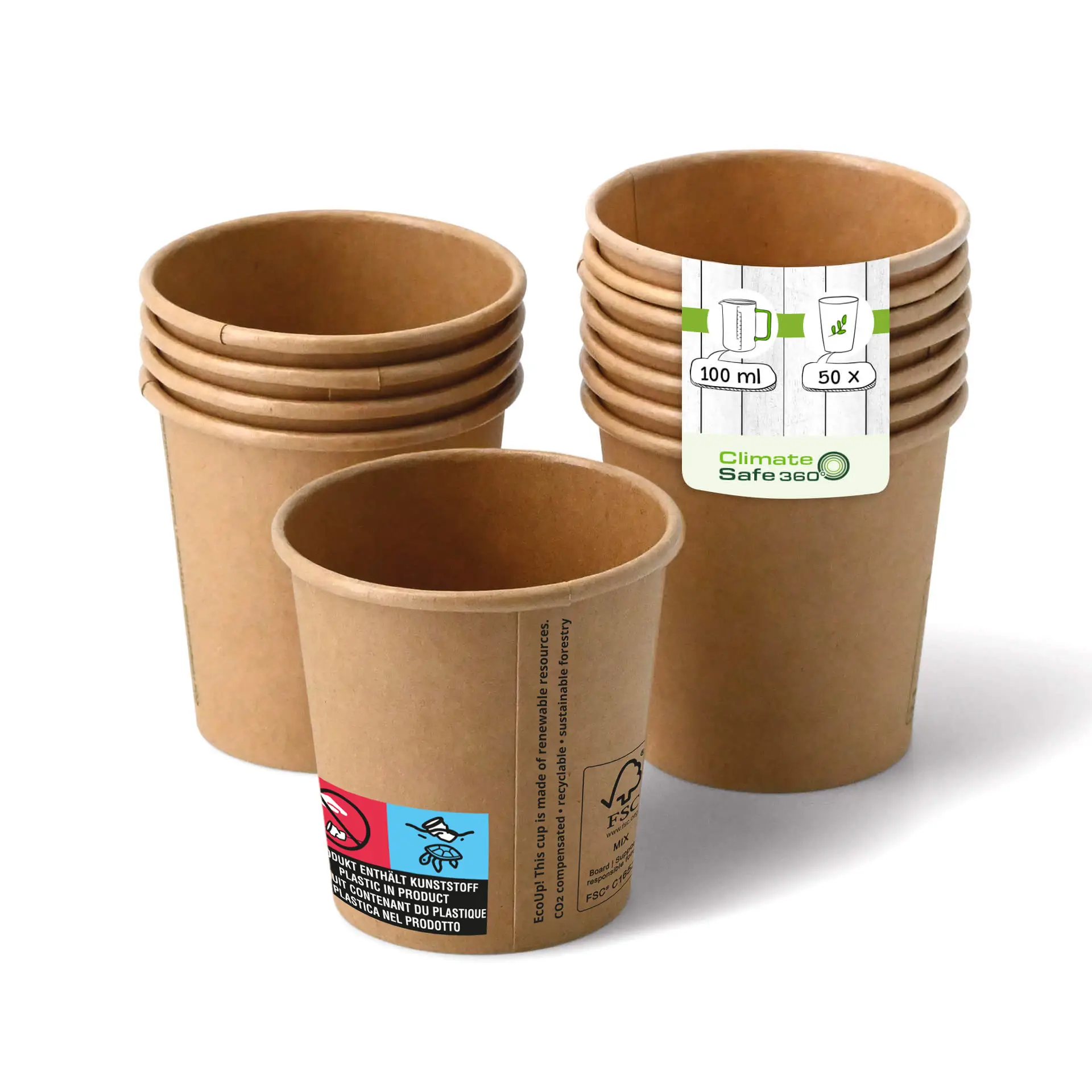 Kartonnen bekers (gecoat) 100 ml / 4 oz, Ø 62 mm, bruin Kartonnen bekers (gecoat) 100 ml / 4 oz, Ø 62 mm, bruin