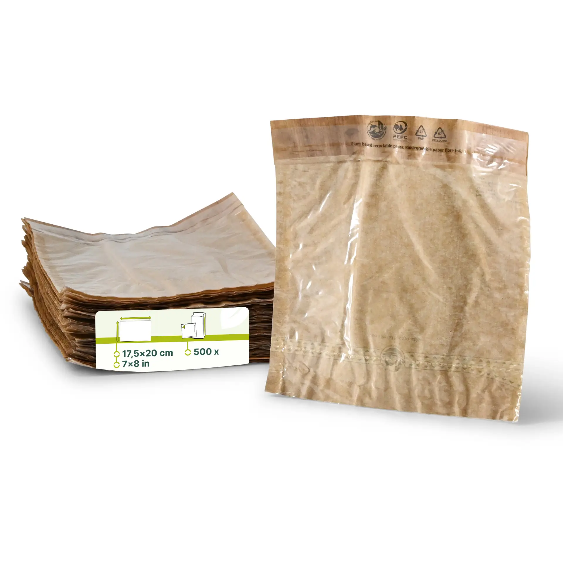 Snackzak papieren, biologisch folie, 17,5 x 20 cm, palmblad-look Snackzak papieren, biologisch folie, 17,5 x 20 cm, palmblad-look