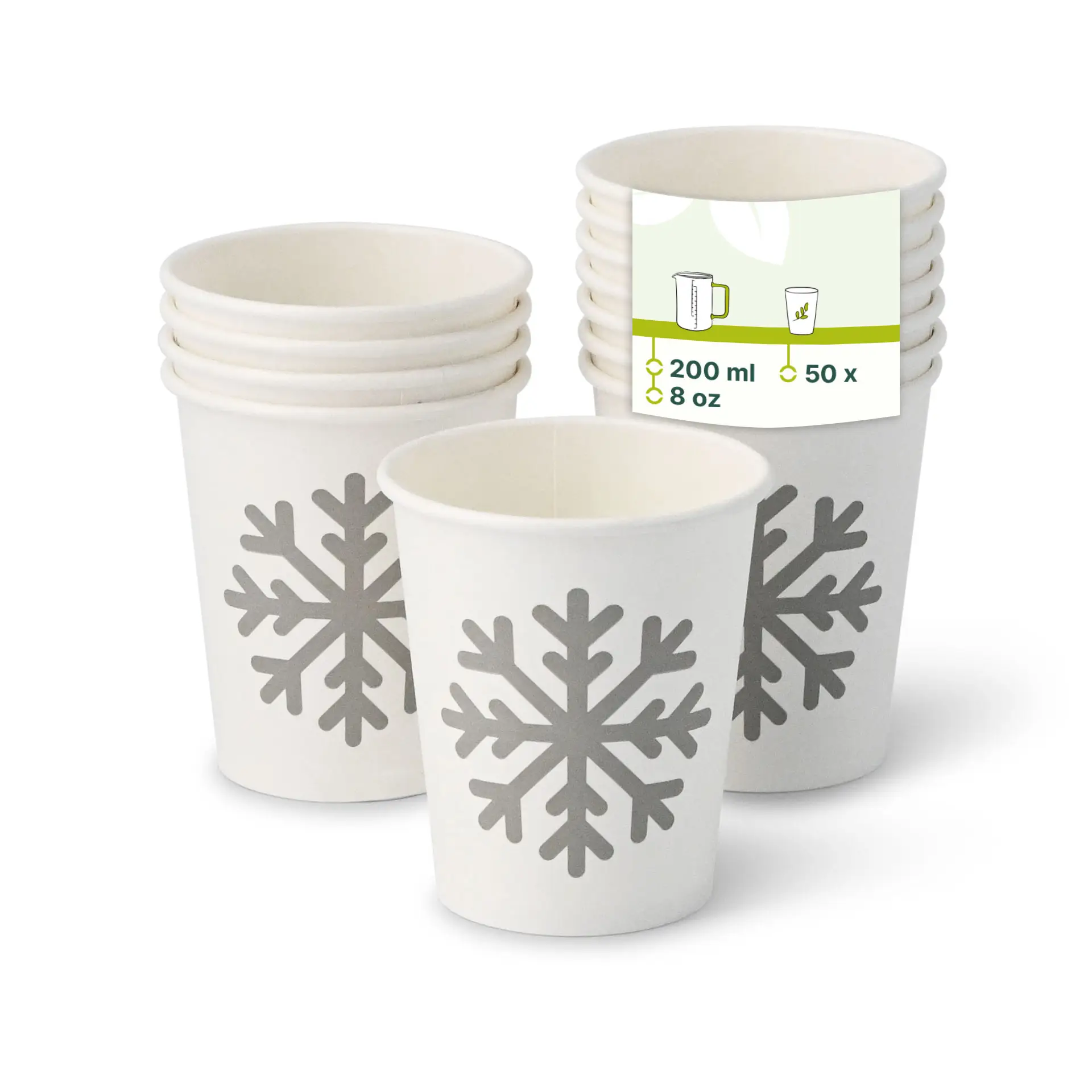Kartonnen bekers winter "Sneeuwvlok" 200 ml / 8 oz, Ø 80 mm, wit Kartonnen bekers winter "Sneeuwvlok" 200 ml / 8 oz, Ø 80 mm, wit