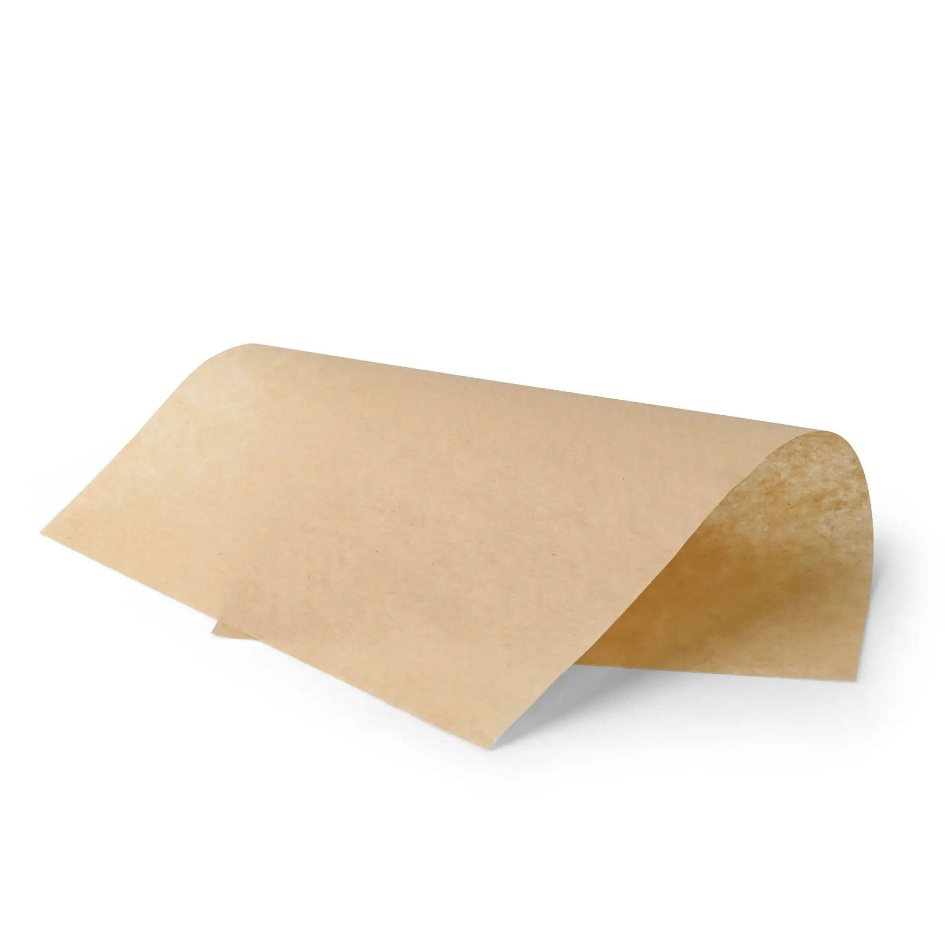 Bruin vetvrij inpakpapier, 18 x 25 cm, aan één rand gevouwen, geschikt voor warme en koude voedingsmiddelen.