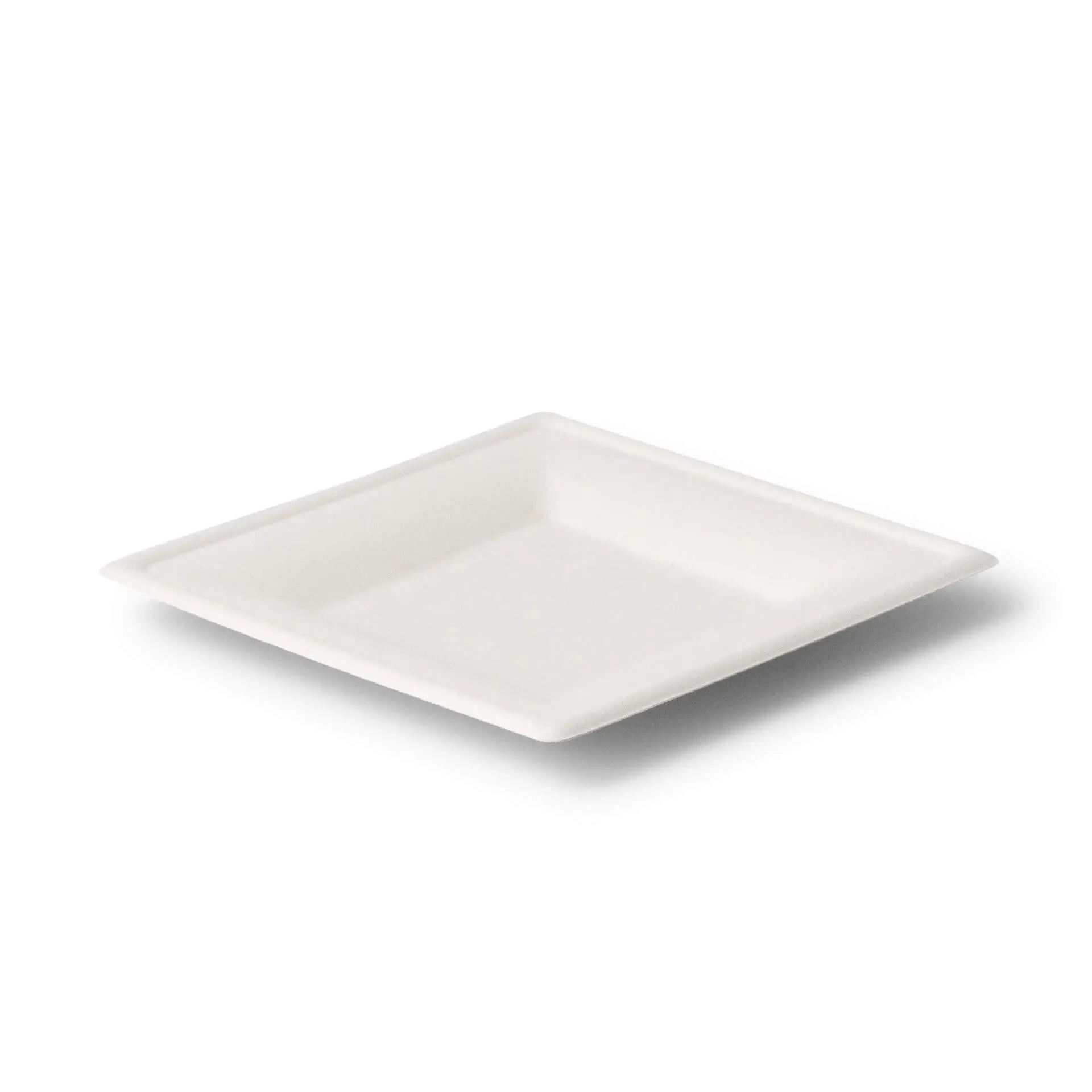 Witte vierkante borden van suikerriet, 16 x 16 cm, geschikt voor warme en koude gerechten, biologisch afbreekbaar materiaal.