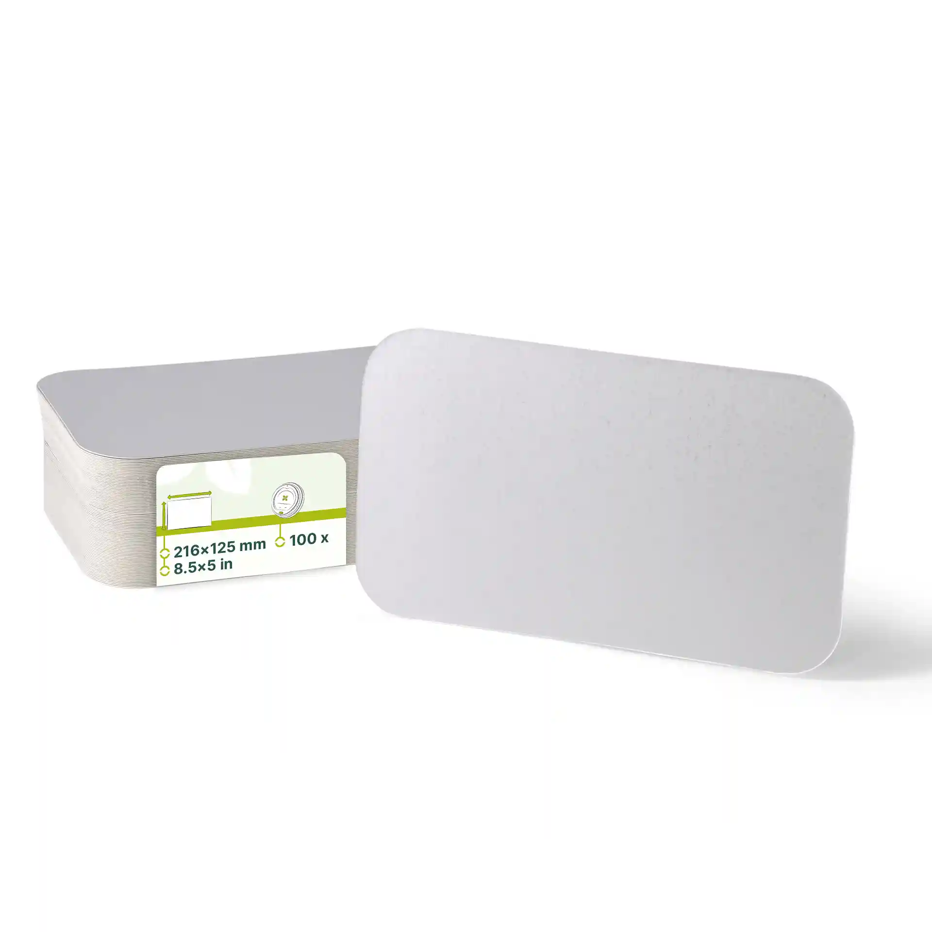 Rechthoekig aluminium kartonnen deksel voor een 650 ml container, 216 mm bij 125 mm.
