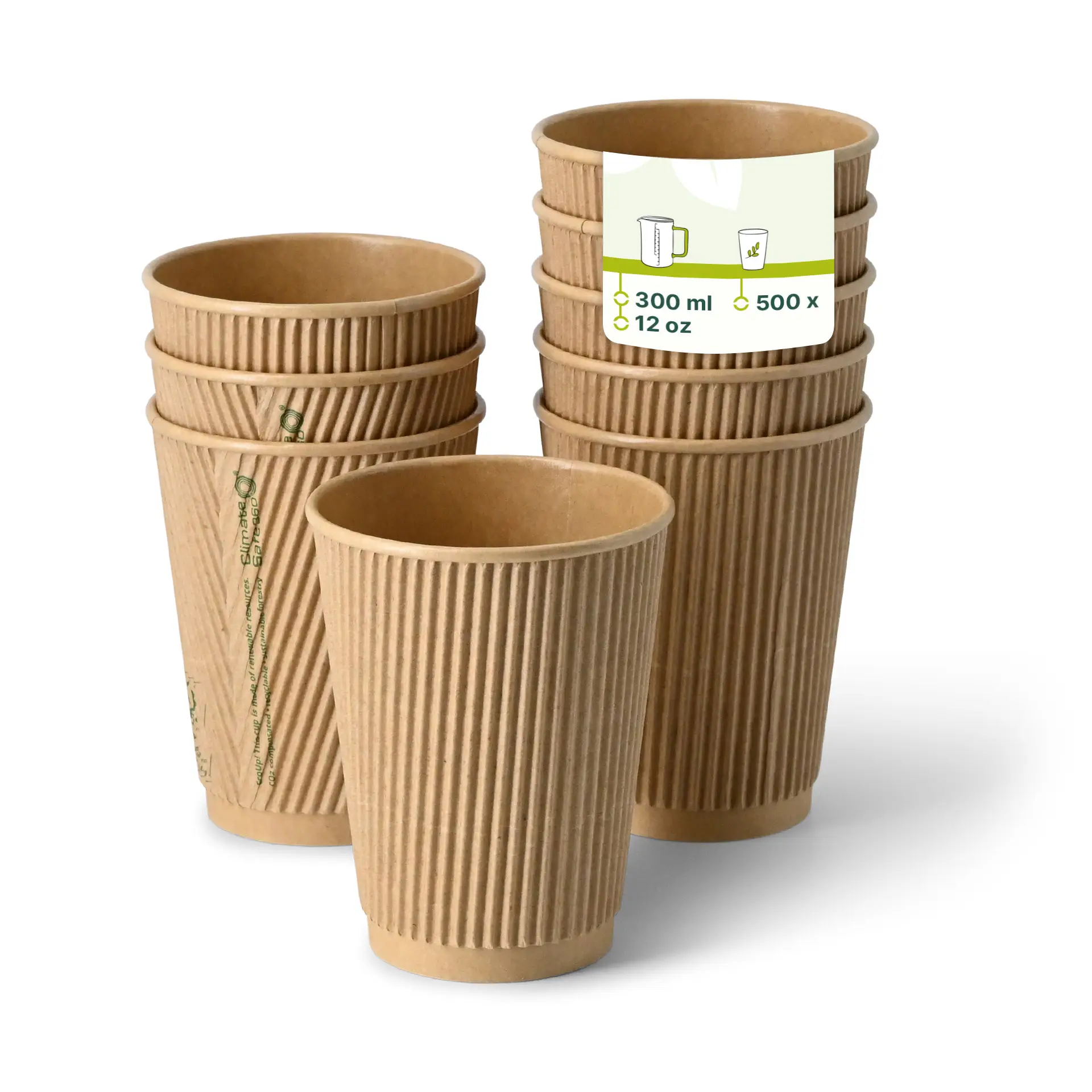 Ribbelbeker / Koffiebeker to go 300 ml / 12 oz, Ø 90 mm, kraft