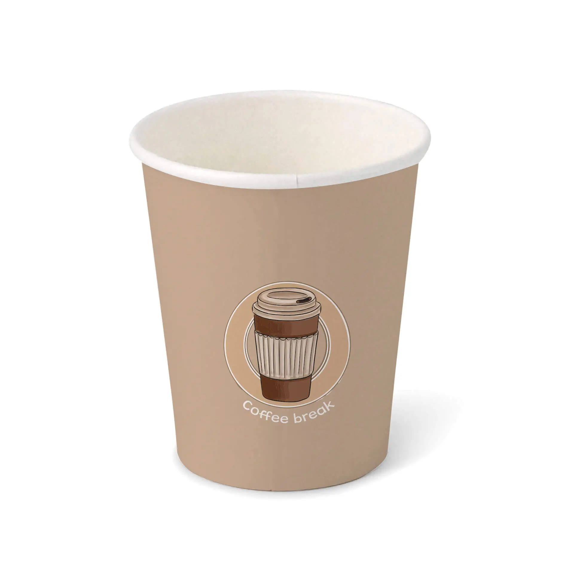 Bedrukte papieren bekers "Coffeebreak" (gecoat) 200 ml / 8 oz, Ø 80 mm, wit