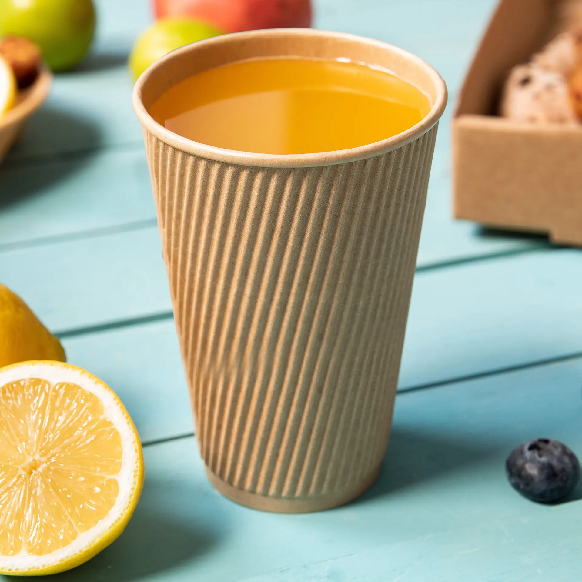 Ribbelbeker / Koffiebeker to go 400 ml / 16 oz, Ø 90 mm, kraft dhd04963-riffelbecher-kaffee-to-go-becher-400-ml-16-oz-90-mm-braun-6