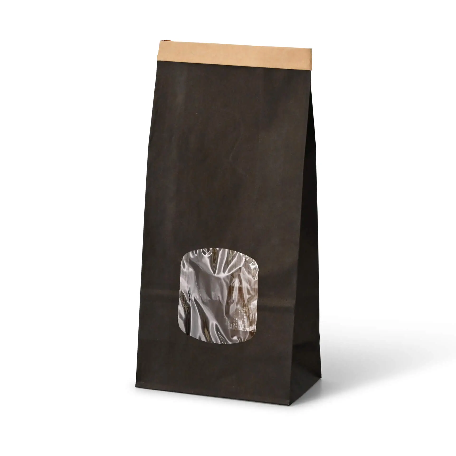 Blokbodemzakken met venster M, 11,5 x 7 x 24,5 cm, zwart, clipband