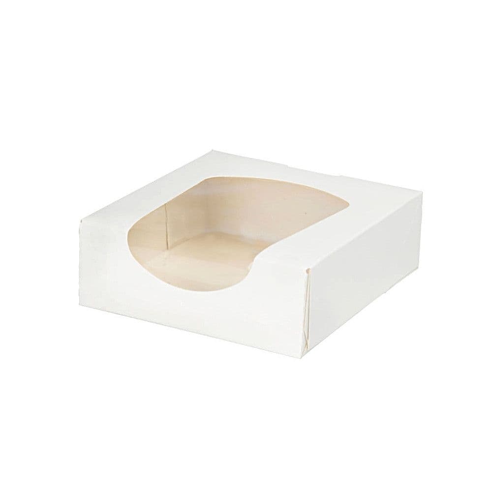 Karton-Sichtfenster-Schachteln 12 x 12 x 4 cm, 600 ml, PLA-Folie, weiß, faltbar