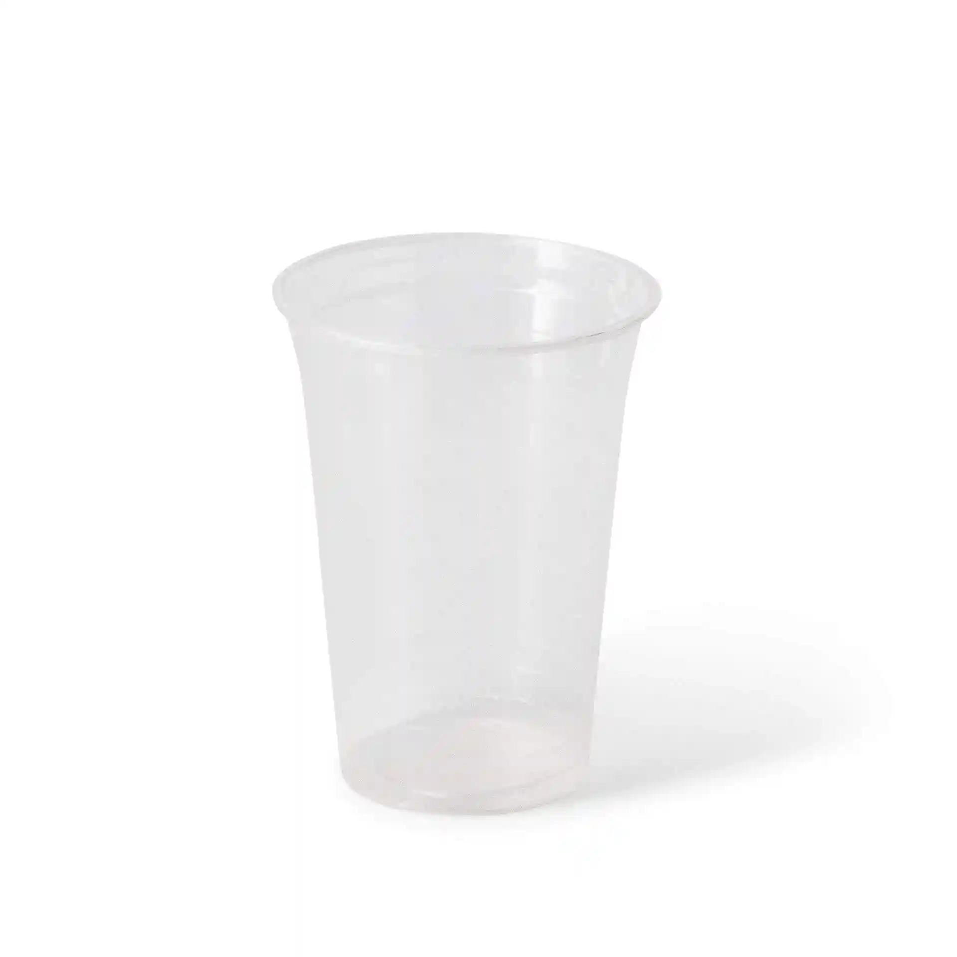 Transparante 16 oz plastic beker van PLA, met een hoogte van 126 mm en een bovenste diameter van 95 mm.