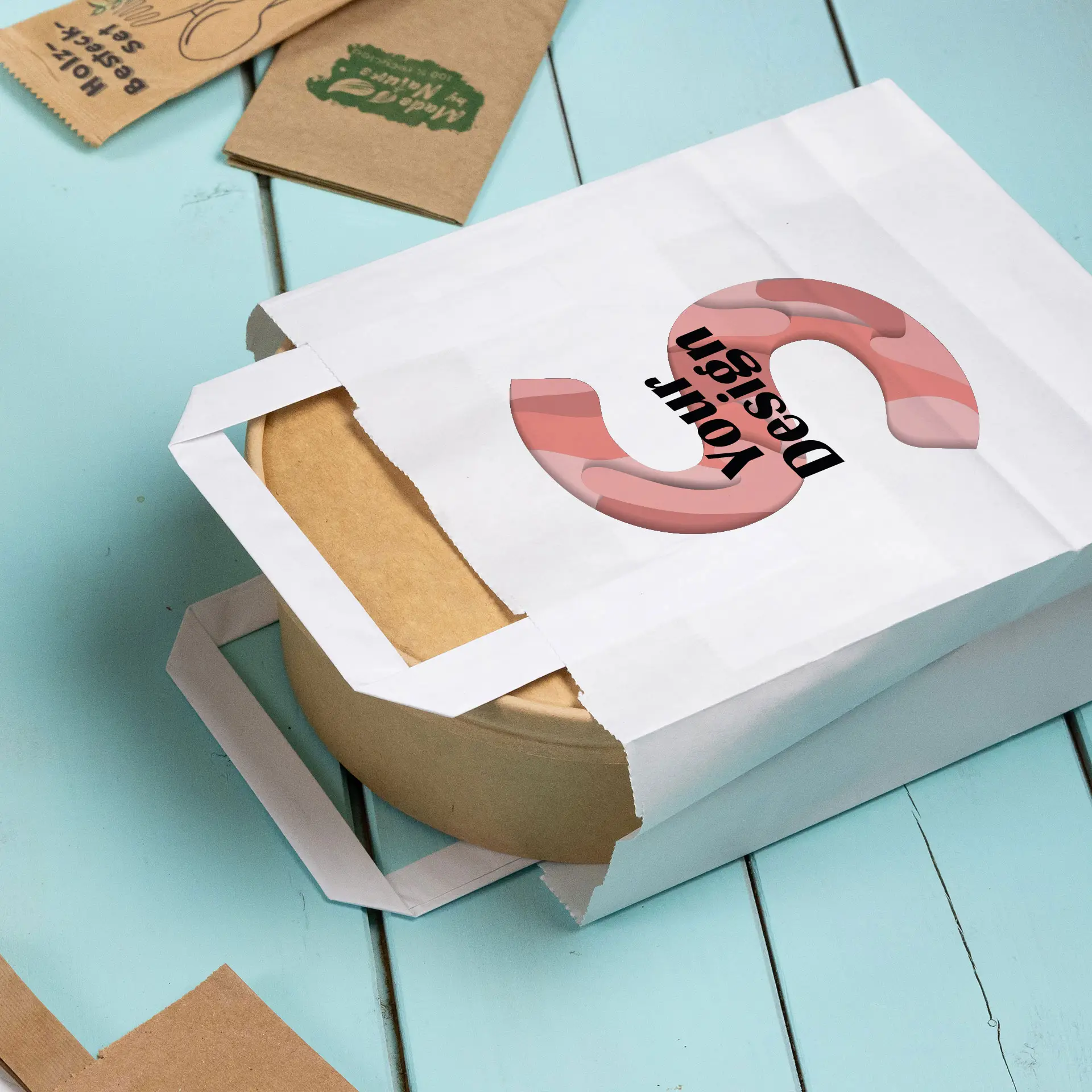 Papieren draagtassen bedrukken, wit, S - 18 x 8 x 22 cm