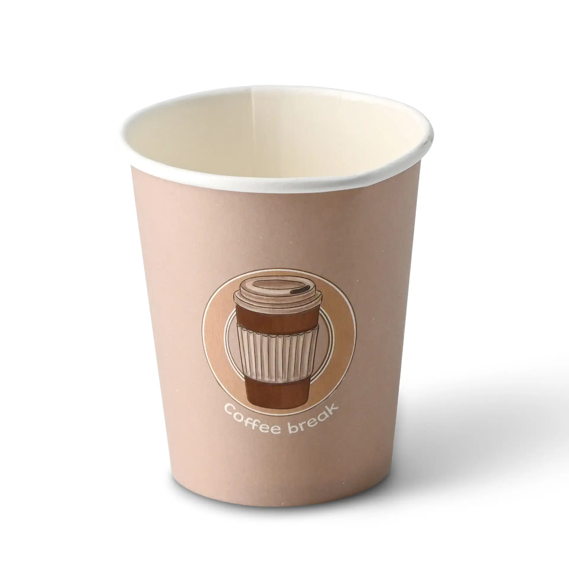 Bedrukte kartonnen bekers "Coffeebreak" 200 ml / 8 oz, Ø 80 mm, wit
