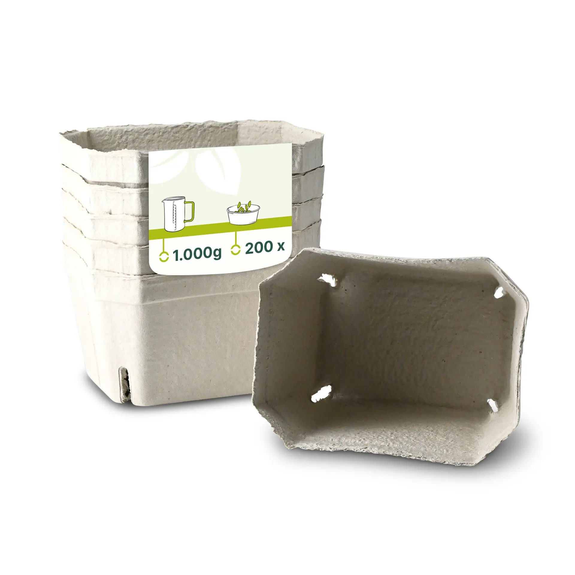 Bessenplank gemaakt van houtpulp, stapelbaar met één plank in beeld; label op de stapel toont maat en hoeveelheid.