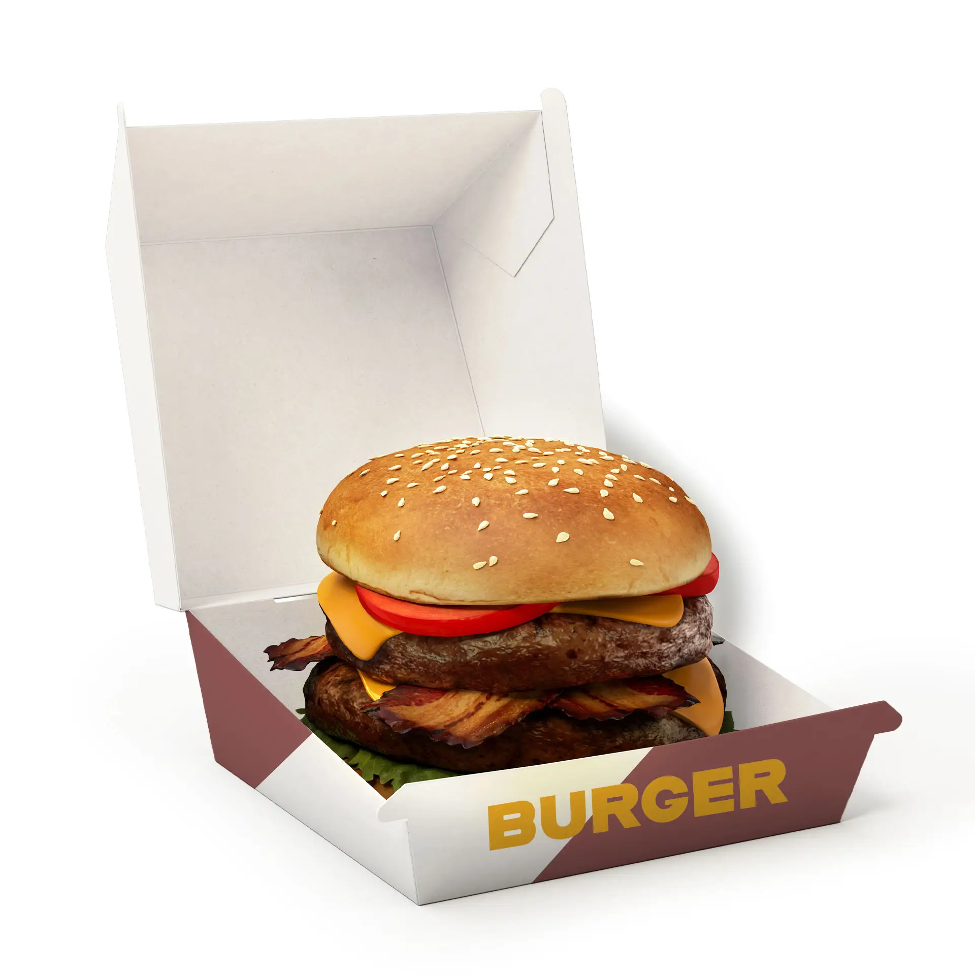 Bedrukte burgerboxen, 11,5 x 10,8 x 8 cm, wit