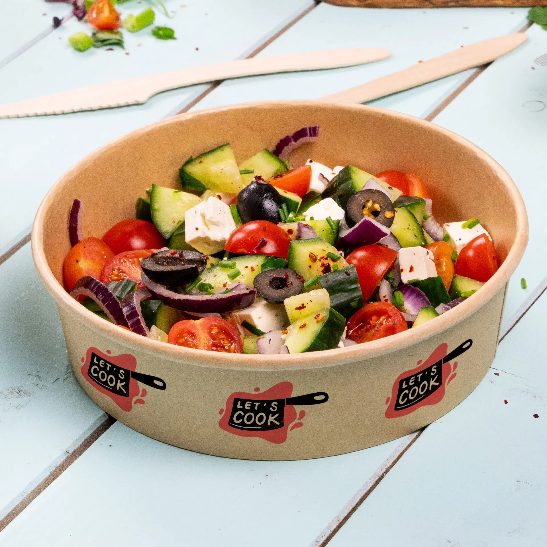 Saladeschalen bedrukken / Bowls bedrukken, 400 ml, Ø 150 mm, bruin, PE-gelamineerd