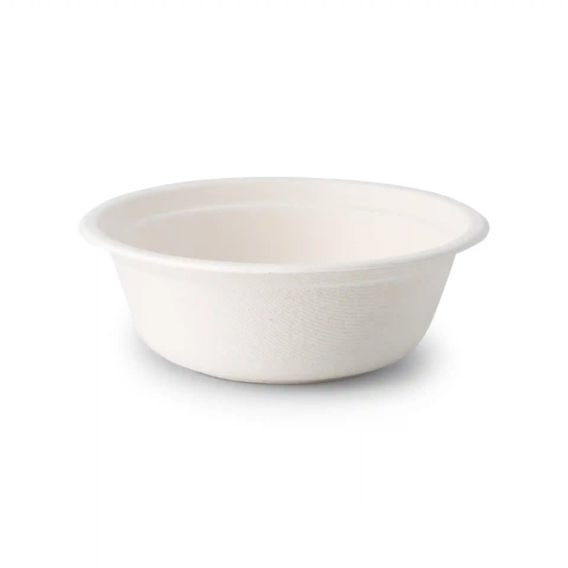 Witte ronde suikerrietkom met een hoogte van 54 mm en een diameter van 155 mm, inhoud van 500 ml.