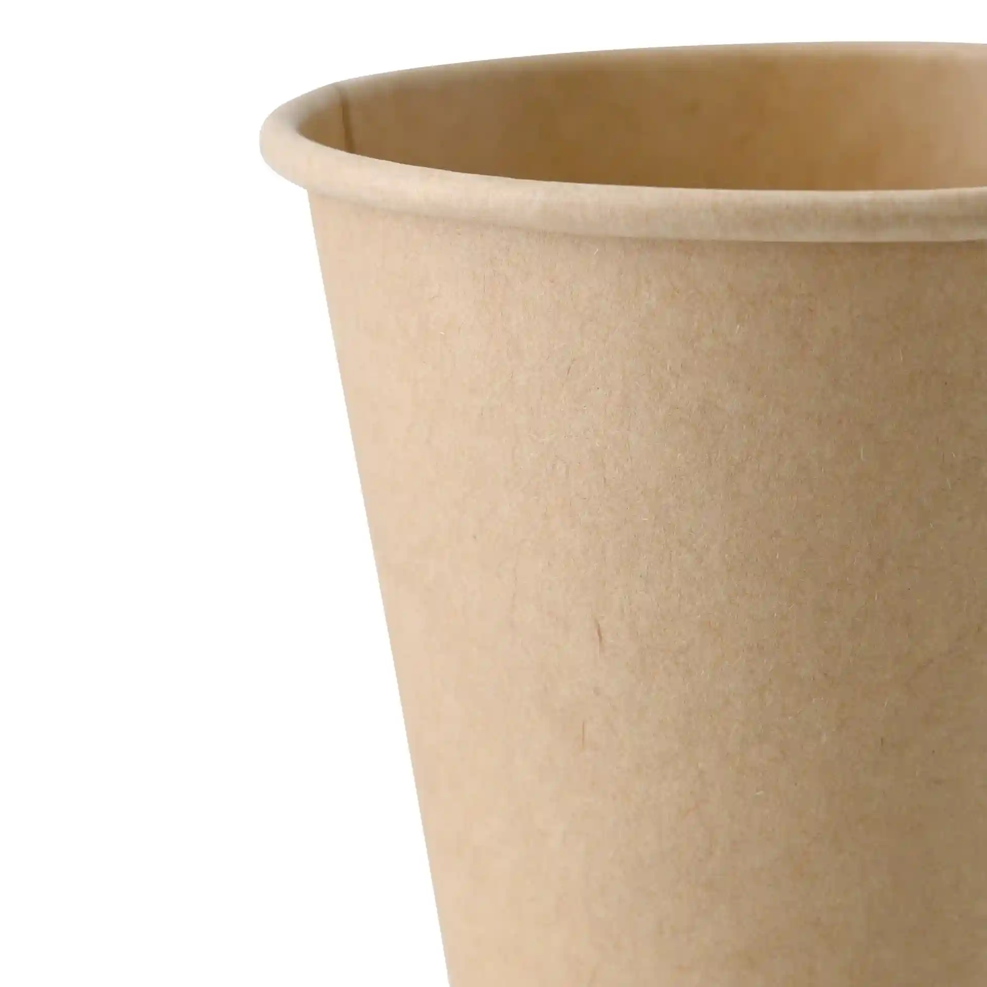Bruine papieren beker met enkele wand, 150 ml capaciteit en een diameter van 80 mm.