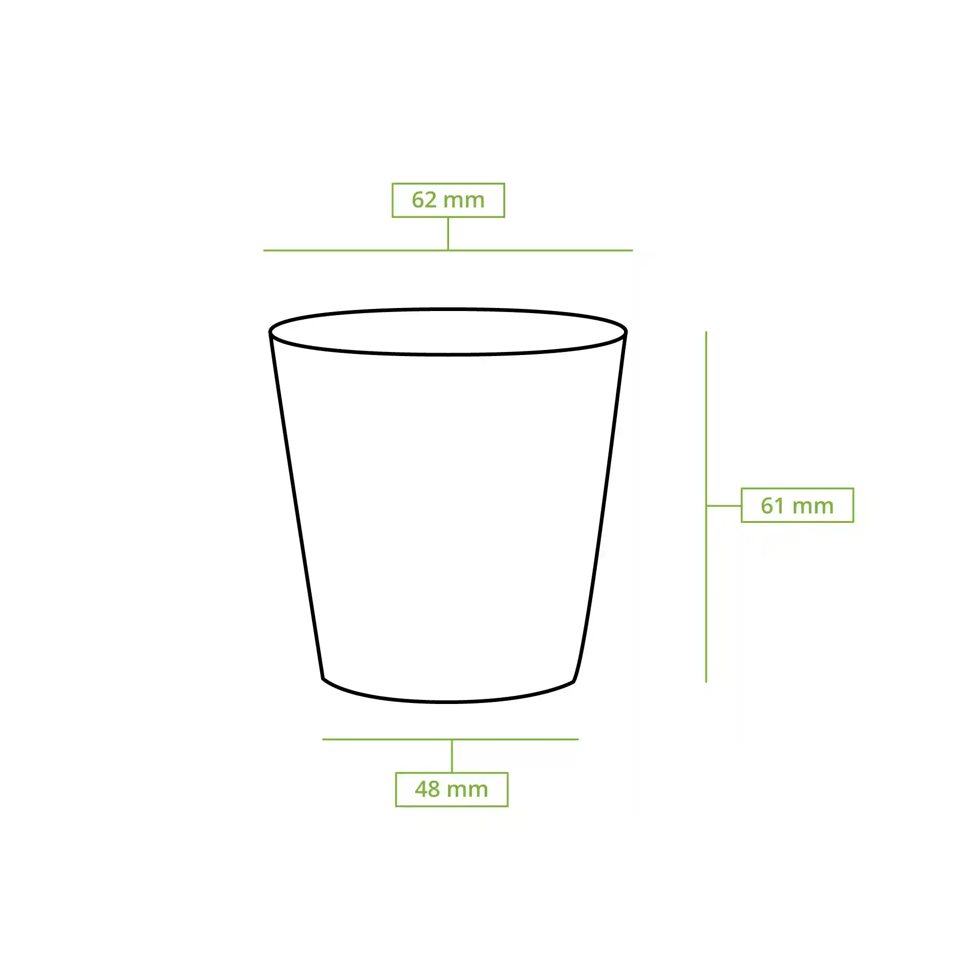 Schematische tekening van een geribbelde beker met maatlijnen die een hoogte van 90 mm en een bovenste diameter van 80 mm tonen.