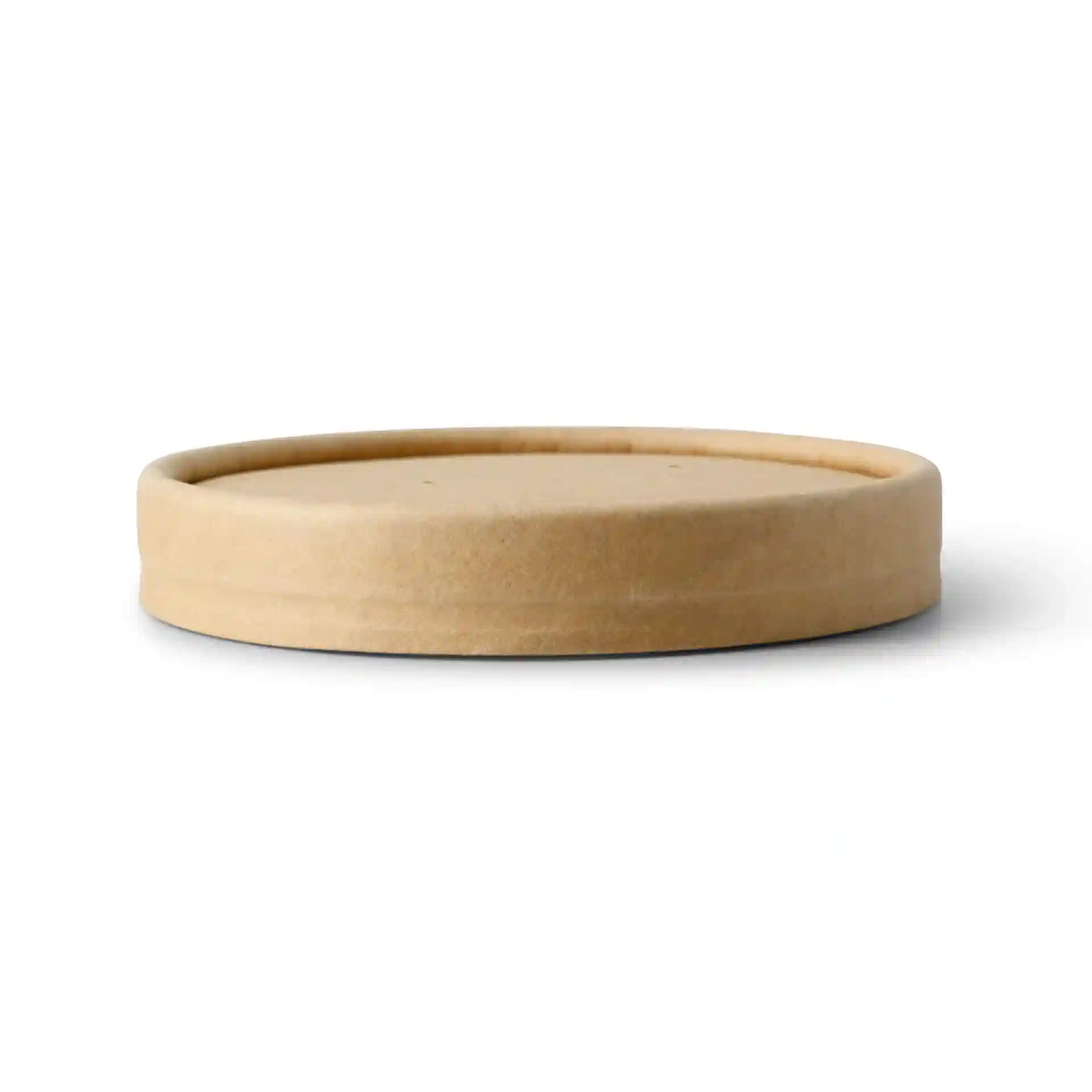 Ronde bruine kartonnen deksel met een hoogte van 15 mm en een diameter van 90 mm.