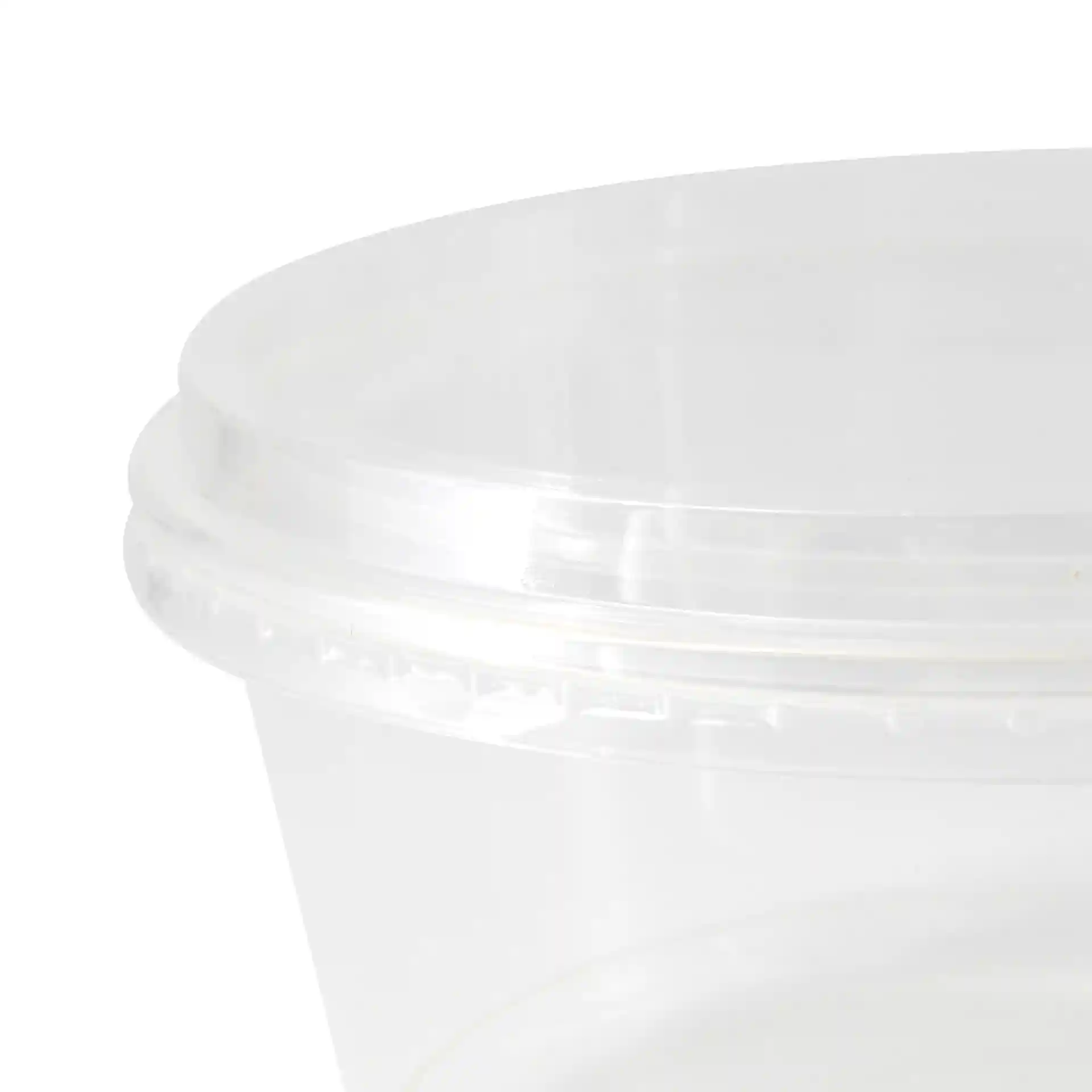 Transparant rond deksel voor bekers, met een diameter van 112 mm en een hoogte van 16 mm.